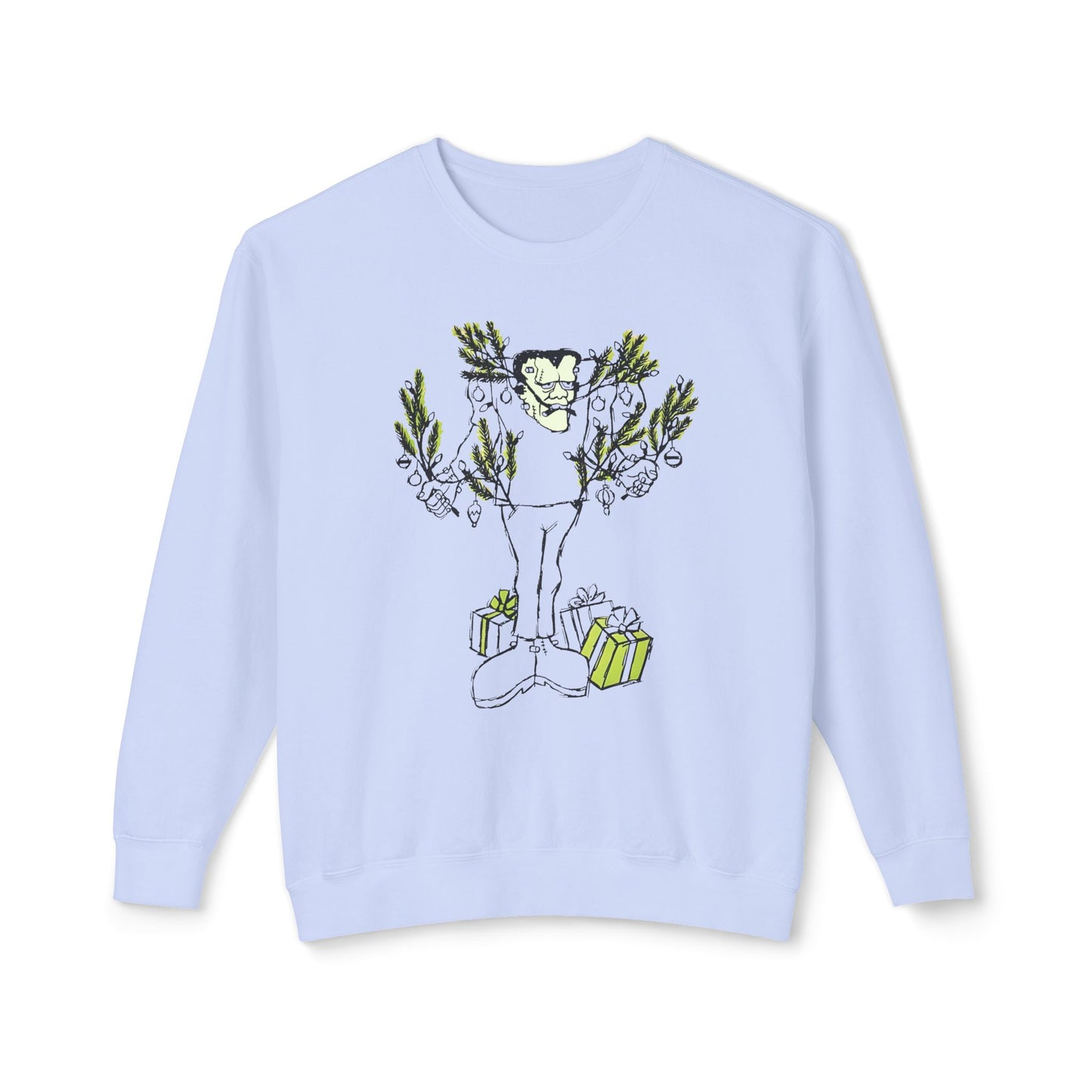 1974 monster holidays by norman bridwell frankenstein monster christmas tree disguise 100% cotton sweatshirt