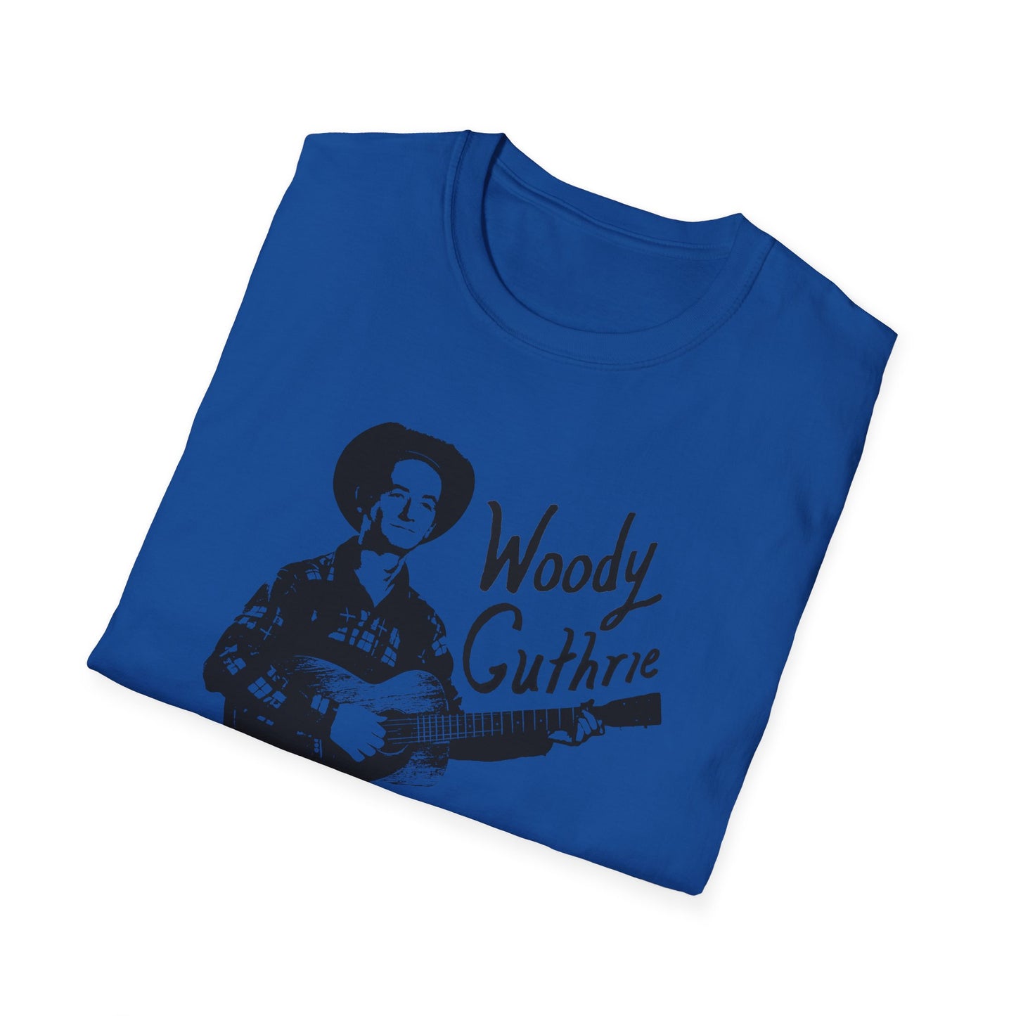 woody guthrie playing his guitar fan art tshirt