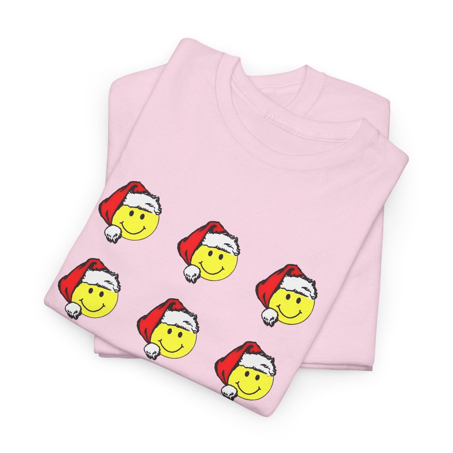 1980s sticker pack of happy face santas on a tshirt