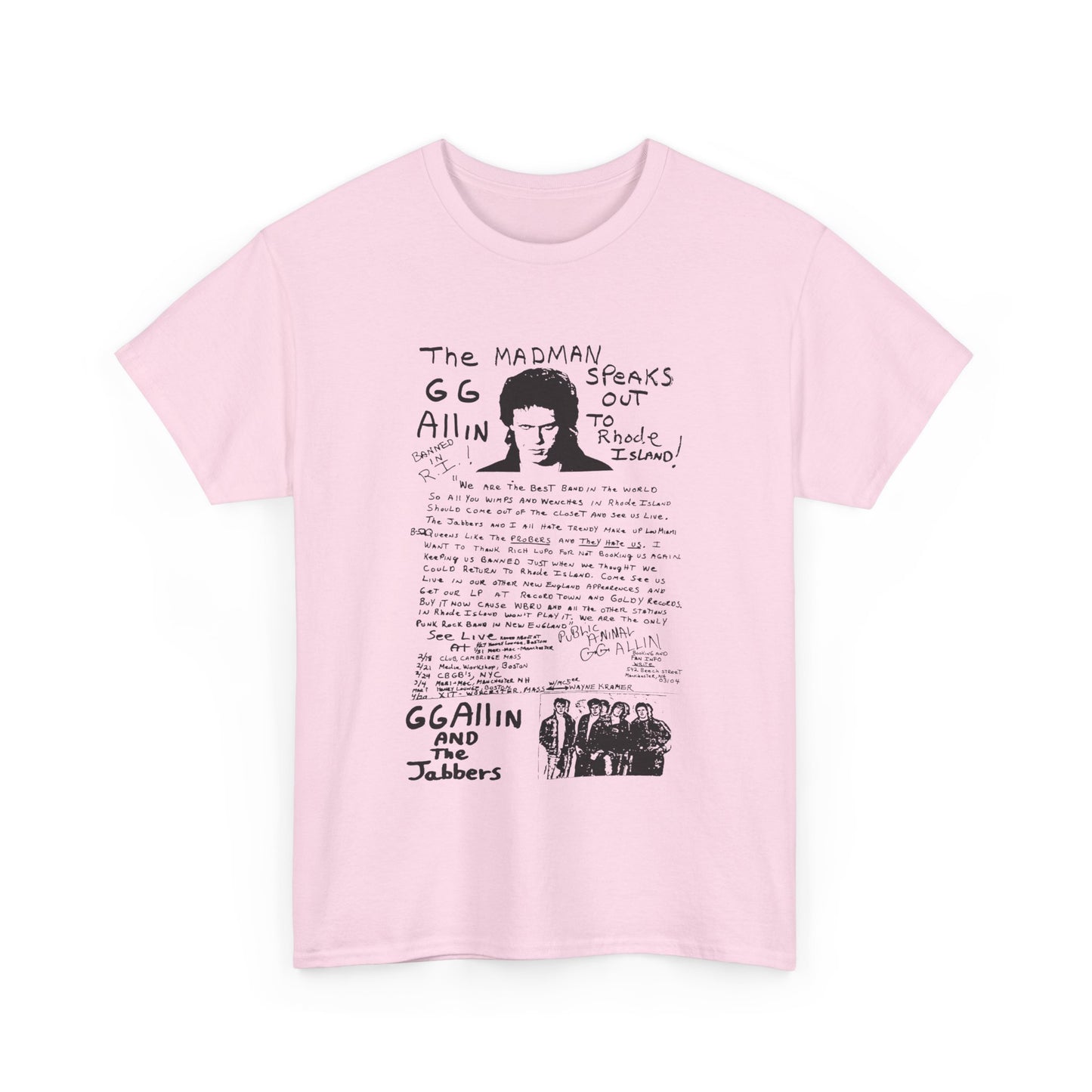 1982 show poster gg allin and the jabbers no background tshirt