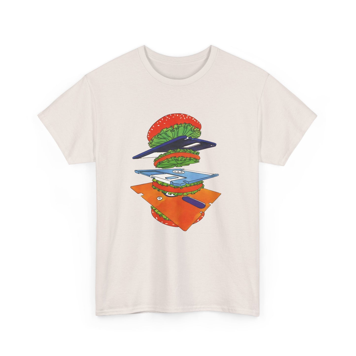 1989 uncredited art from micro mag floppy disc burger tshirt
