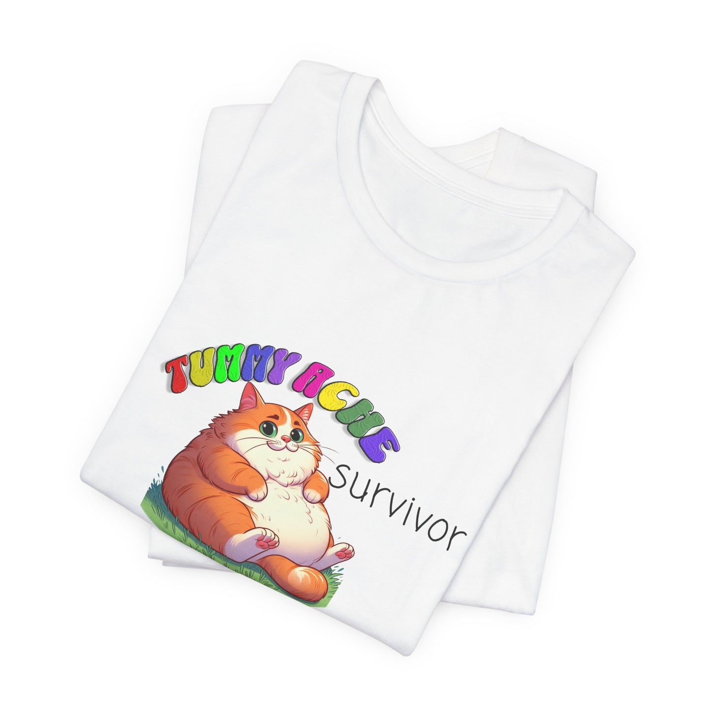 tummy ache survivor stuffed kitty silly tshirt