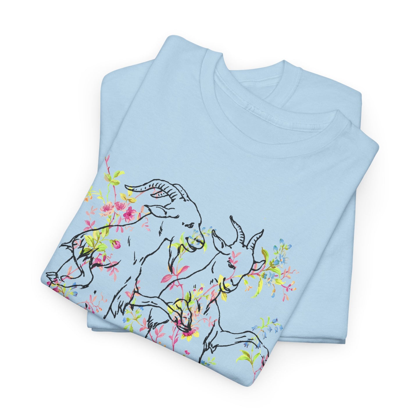 1898 dancing goats children's drawing merged with vintage wallpaper tshirt