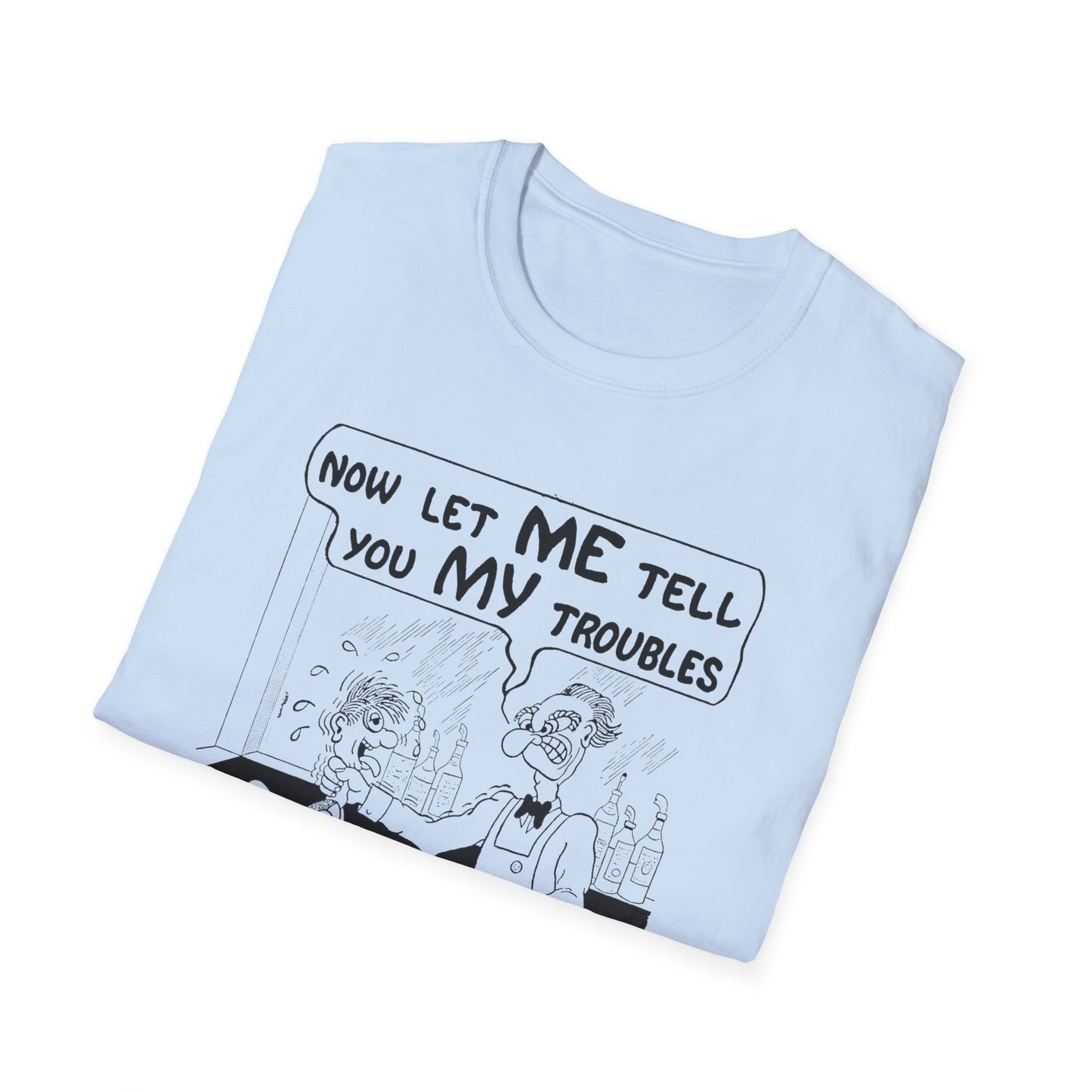 vintage postcard comic now let me tell you my troubles bartender tshirt