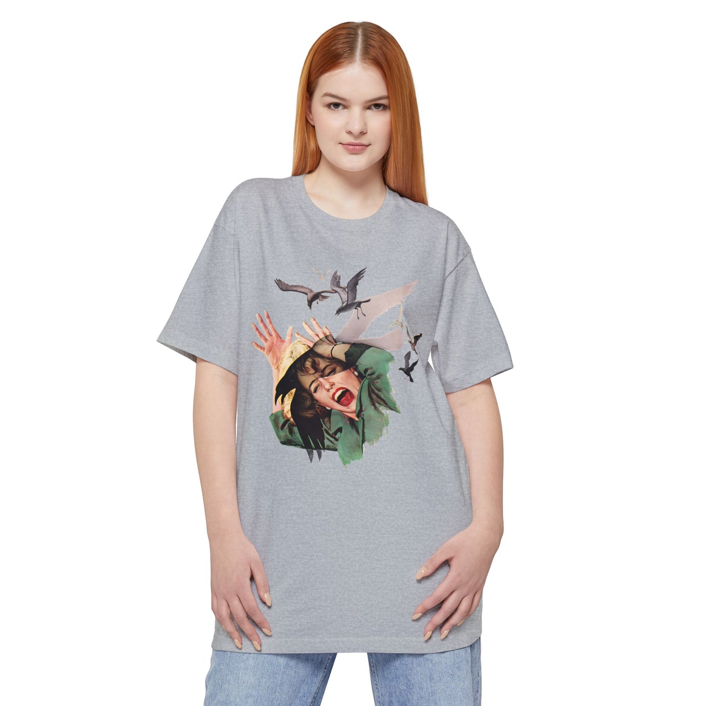 oversized alfred hitchcock's the birds movie ad poster 1963 reproduction unisex tall beefy tshirt