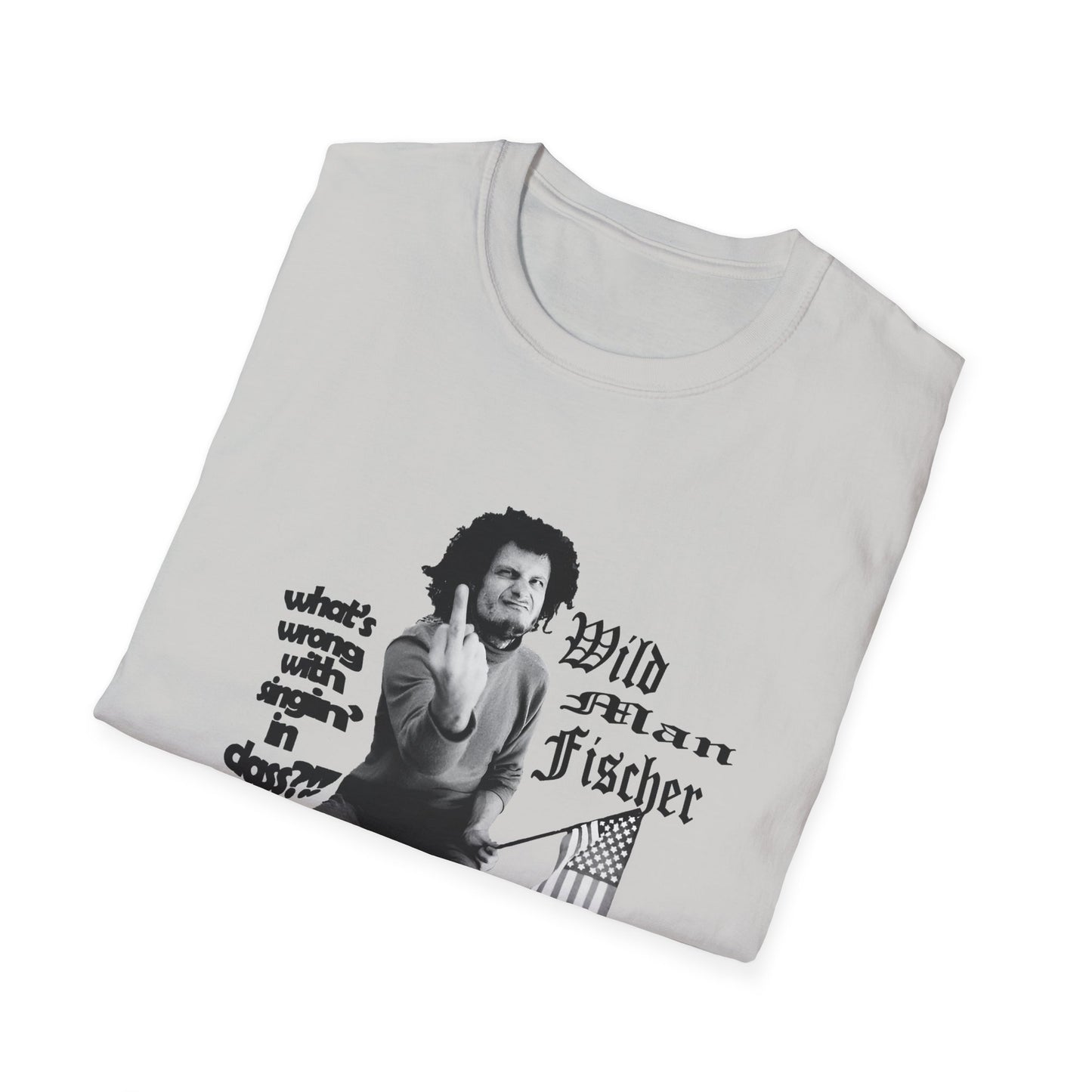 wild man fischer middle finger in black tshirt