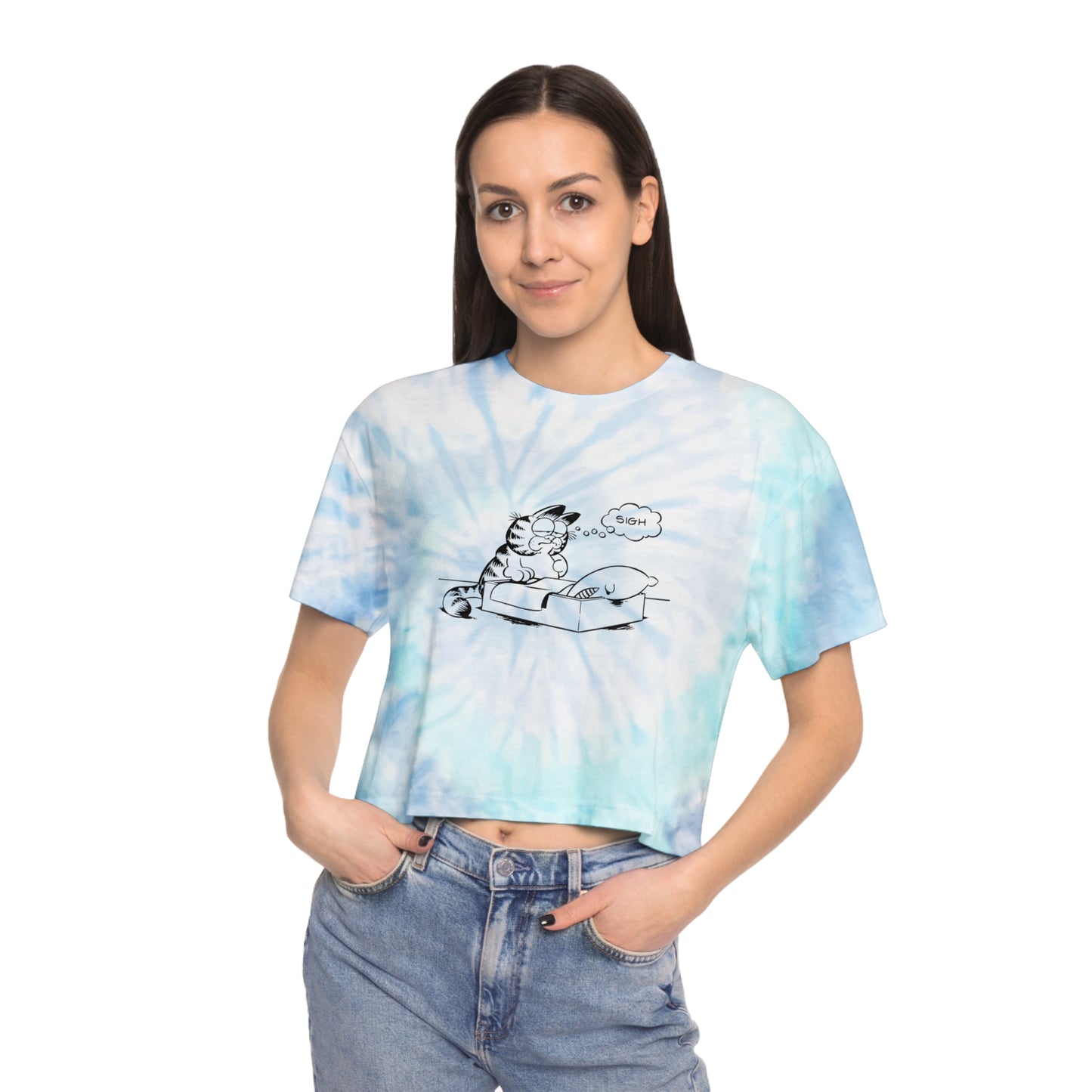 garf sighing, women's tie dye crop tee