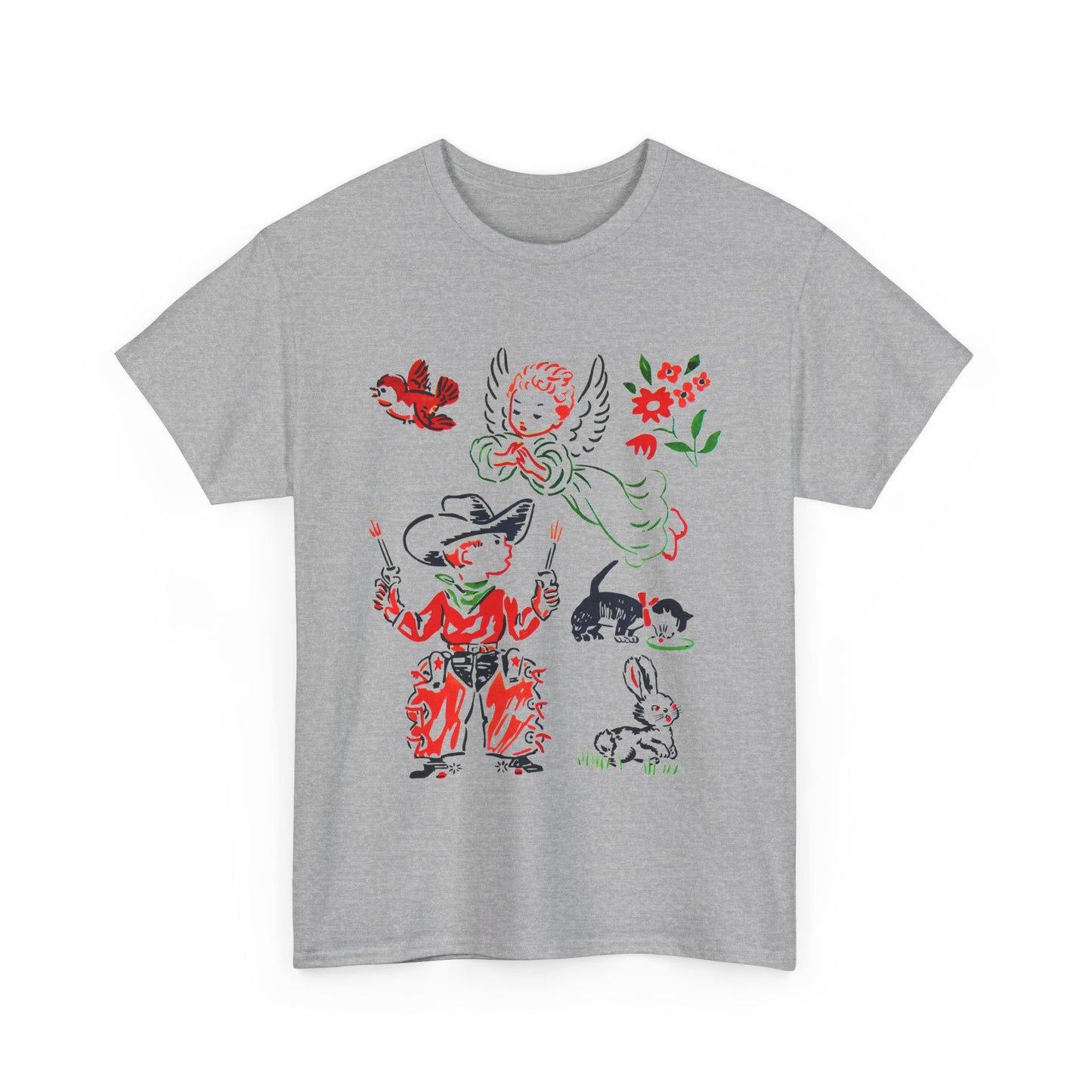 mid twentieth century vintage cowboy and angel rare graphic reproduction tshirt