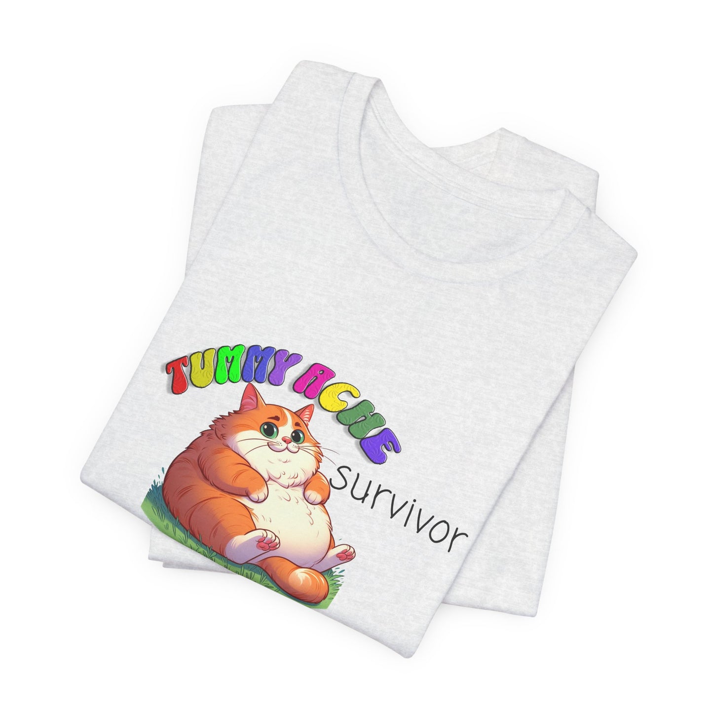 tummy ache survivor stuffed kitty silly tshirt