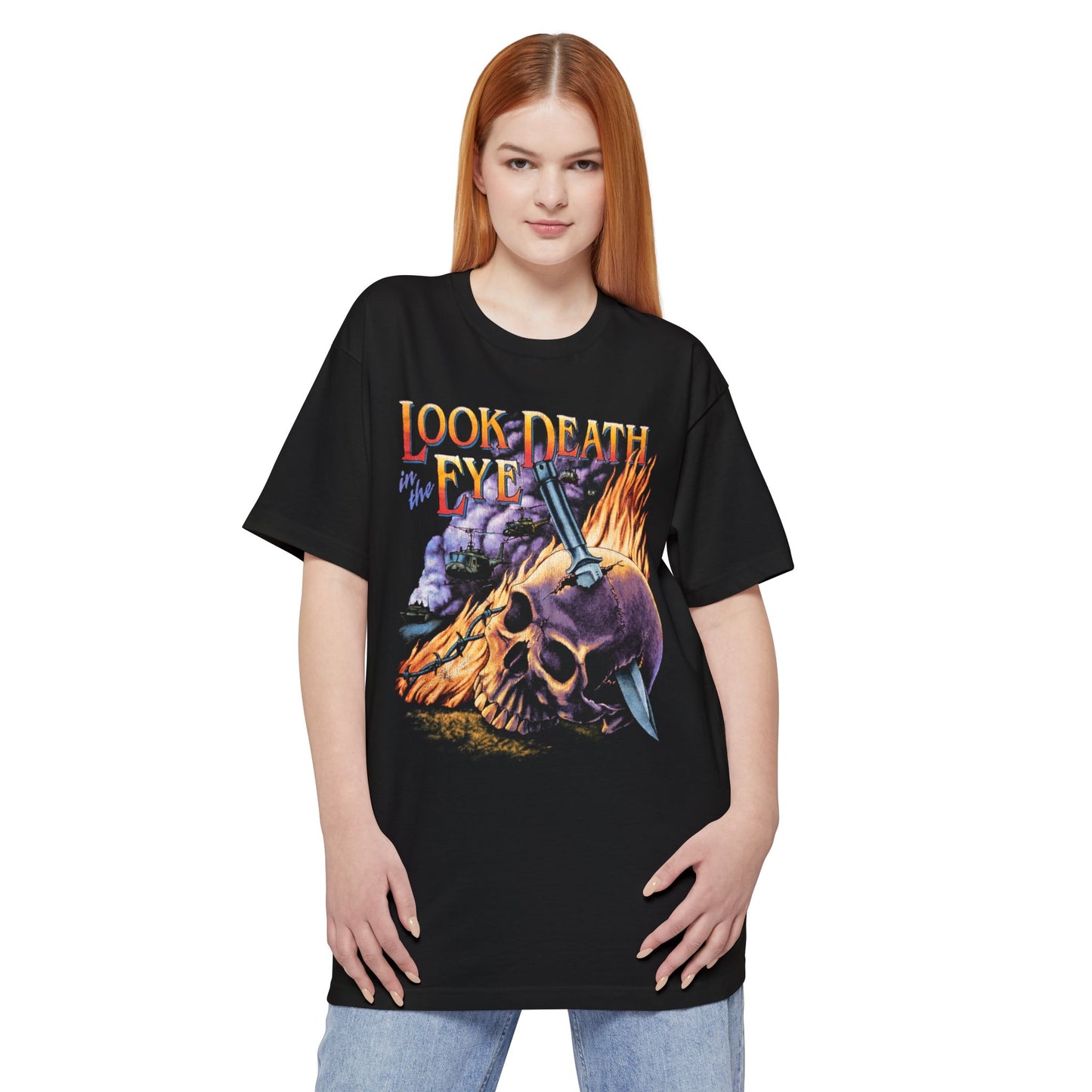 oversized vintage 1980s look death in the eye reproduction unisex tall beefy tshirt