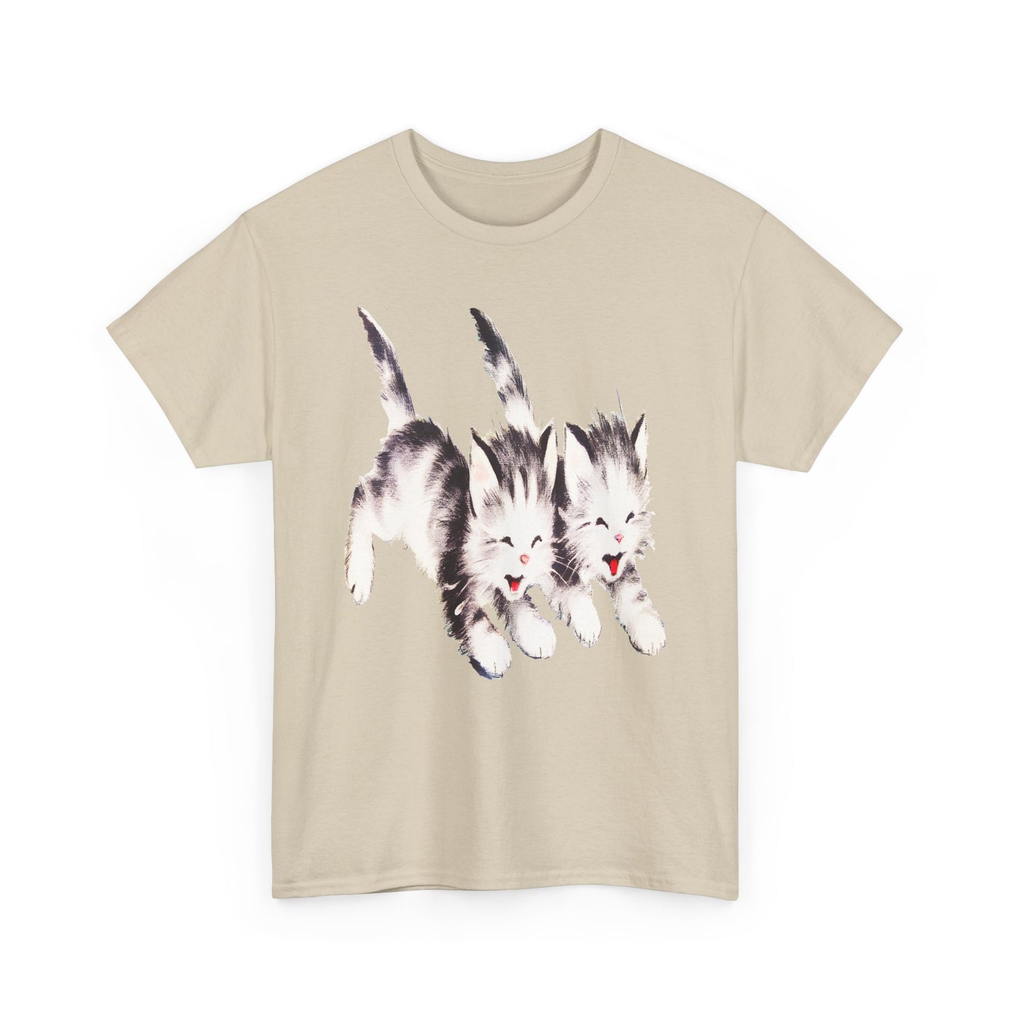 vintage kitten twins illustration stretched reproduction tshirt