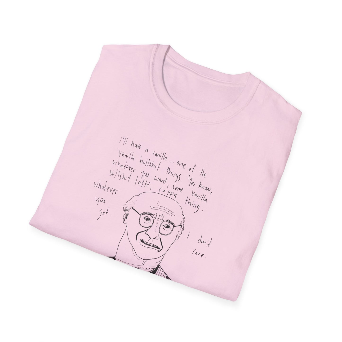 original drawing larry david ordering a vanilla latte bullshit thing on a tshirt