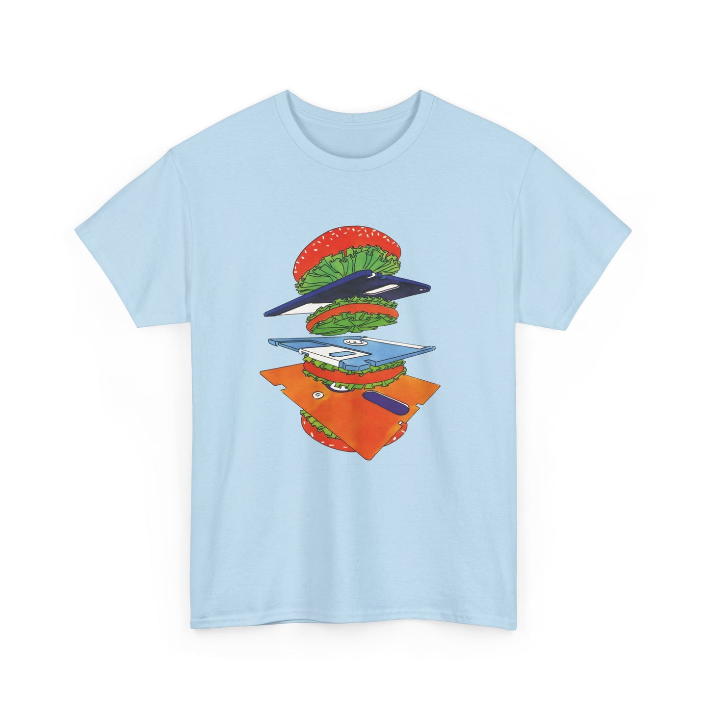 1989 uncredited art from micro mag floppy disc burger tshirt