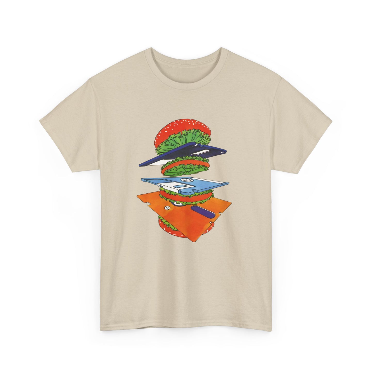 1989 uncredited art from micro mag floppy disc burger tshirt