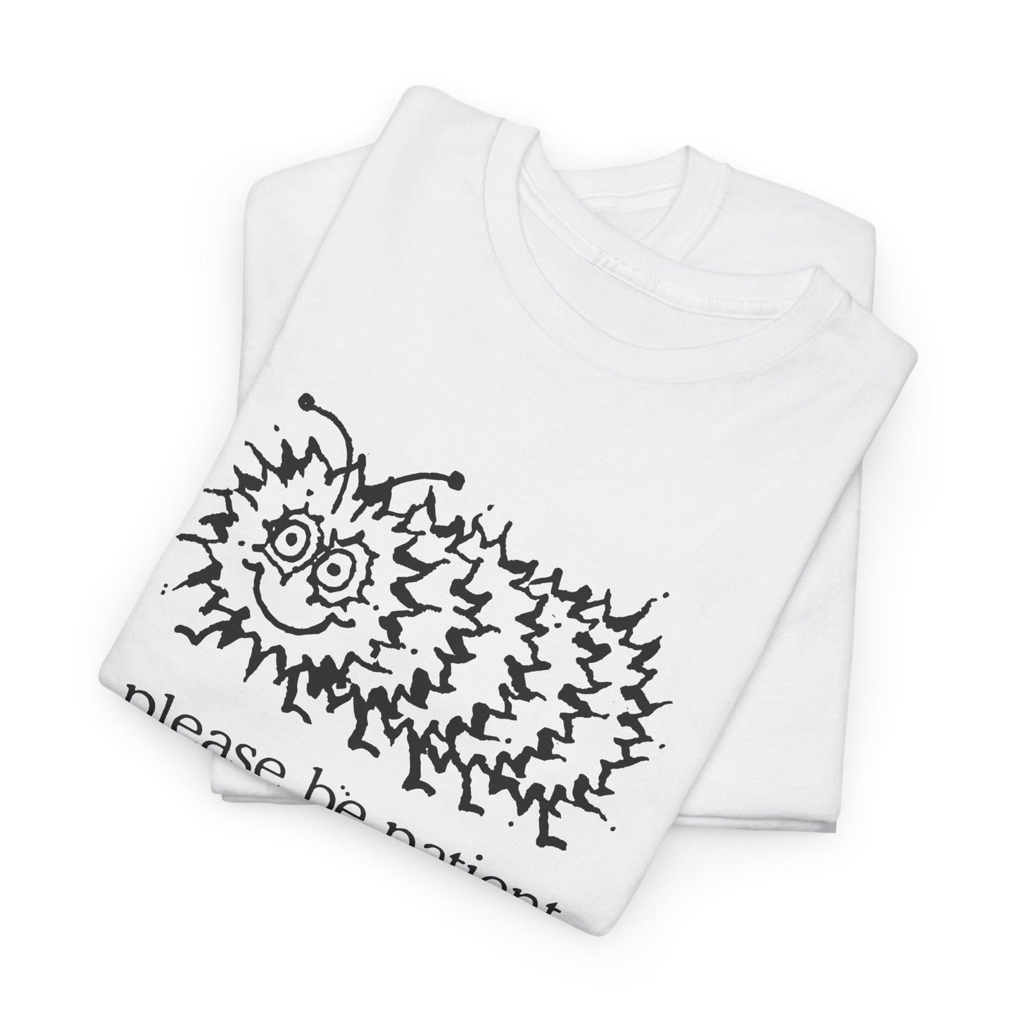 vintage please be patient god isn't finished with me yet caterpillar reproduction tshirt