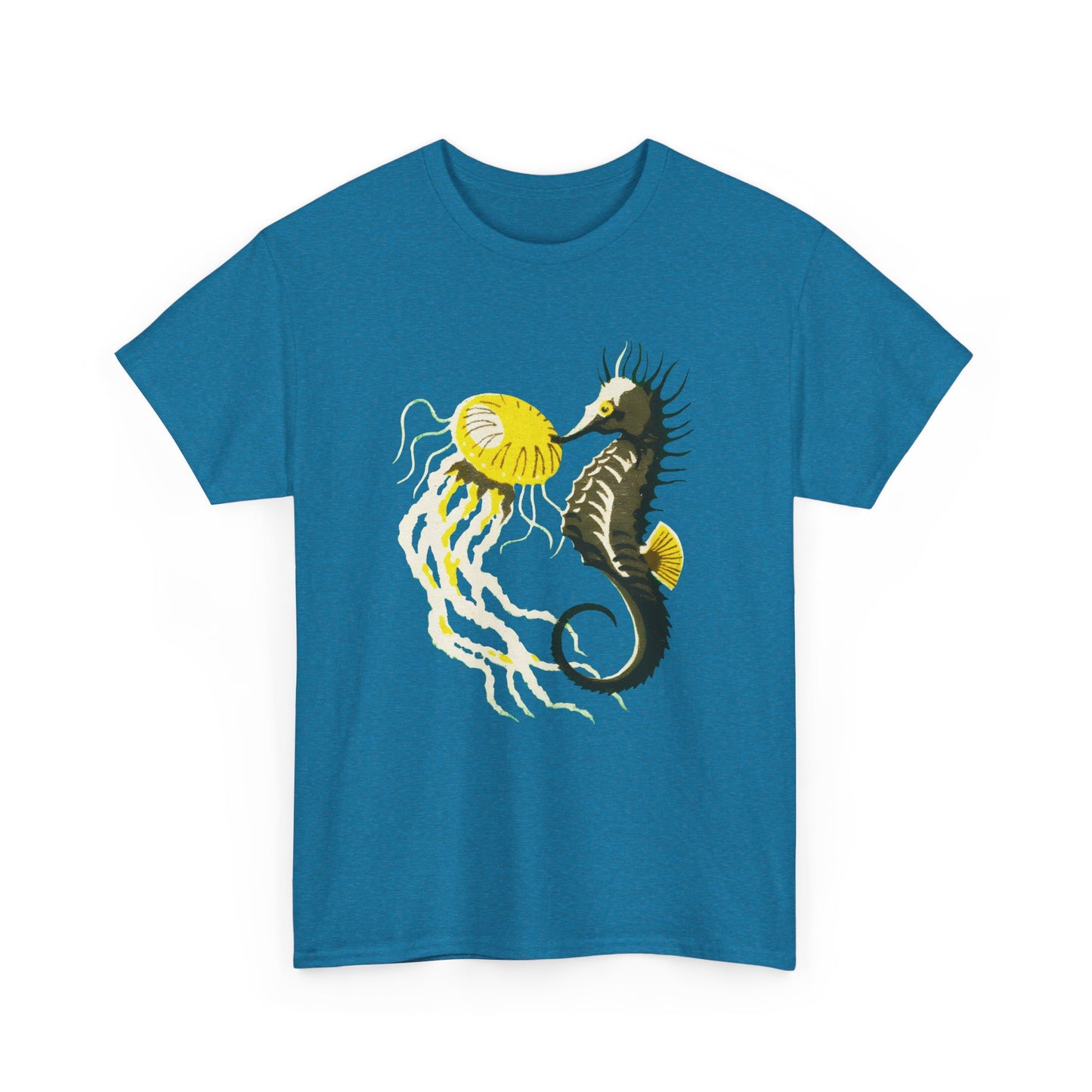 vintage lithuanian matchbox seahorse and jellyfish art reproduction tshirt