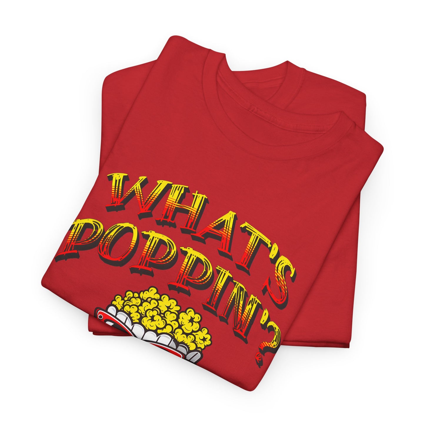 what's poppin' cool popcorn bag guy tshirt