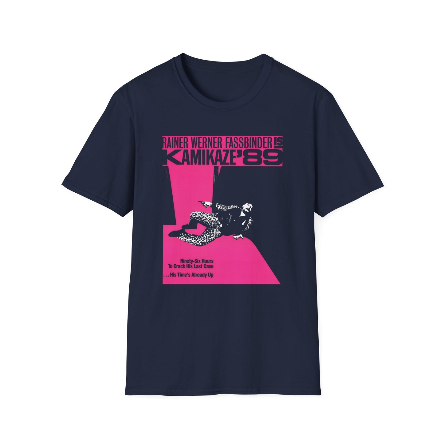 1982 rainer werner fassbinder's "kamikaze '89" movie poster tshirt in pink