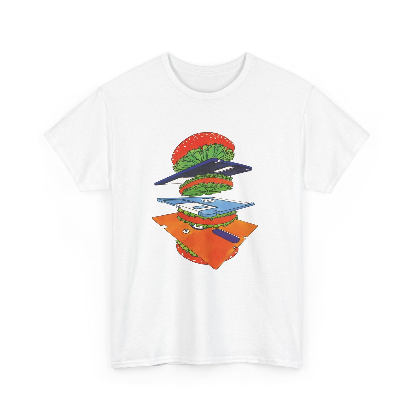 1989 uncredited art from micro mag floppy disc burger tshirt