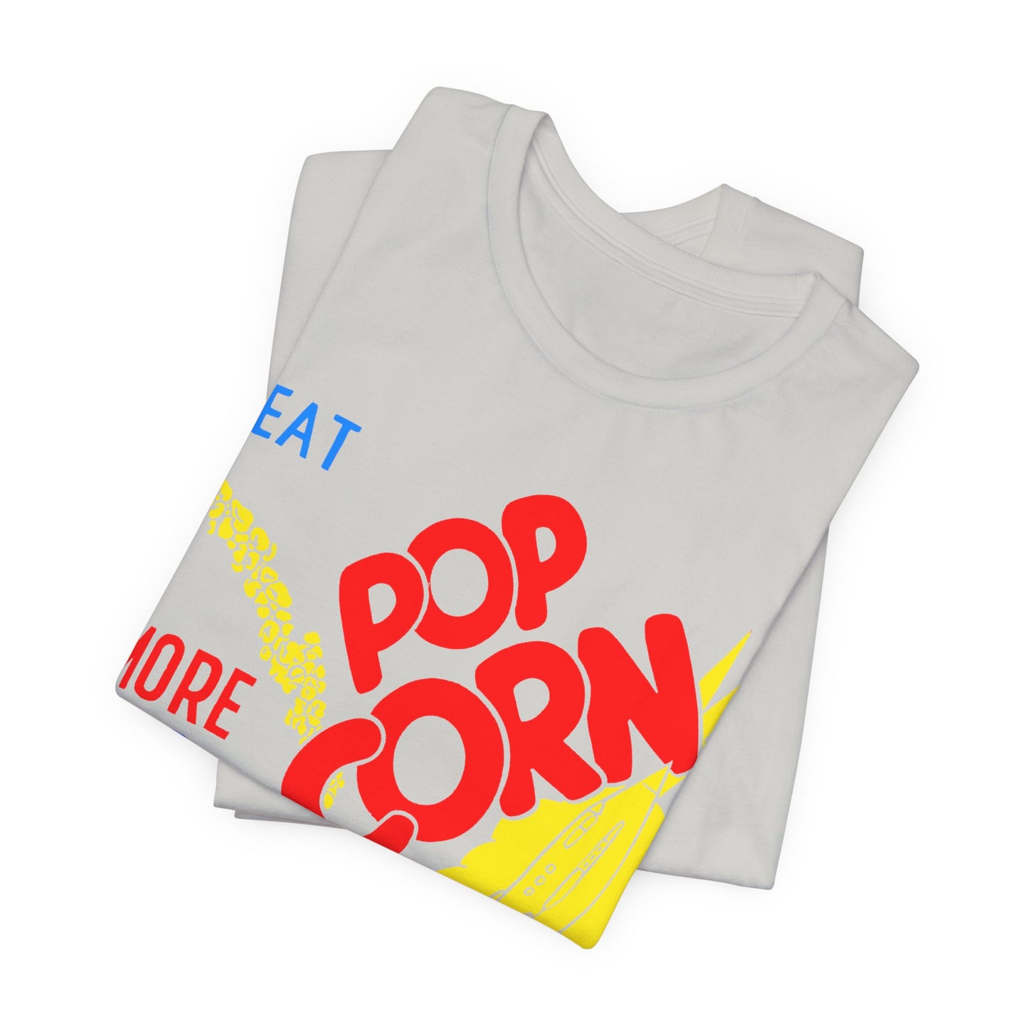 1950s coloured popcorn box logo "eat popcorn more and more and more out of this world!" on a new unisex softstyle tshirt