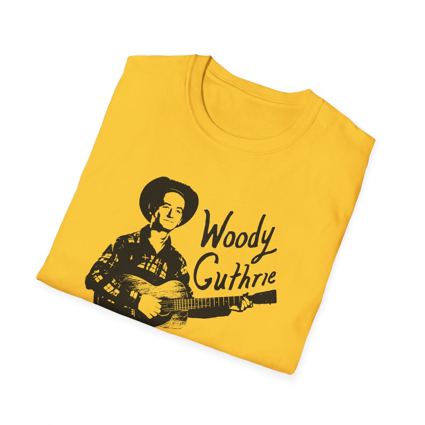 woody guthrie playing his guitar fan art tshirt