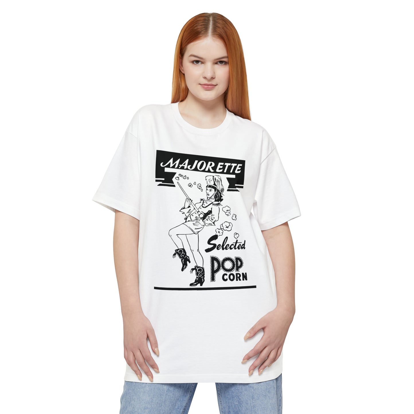 oversized majorette vintage popcorn bag logo in black unisex tall beefy tshirt