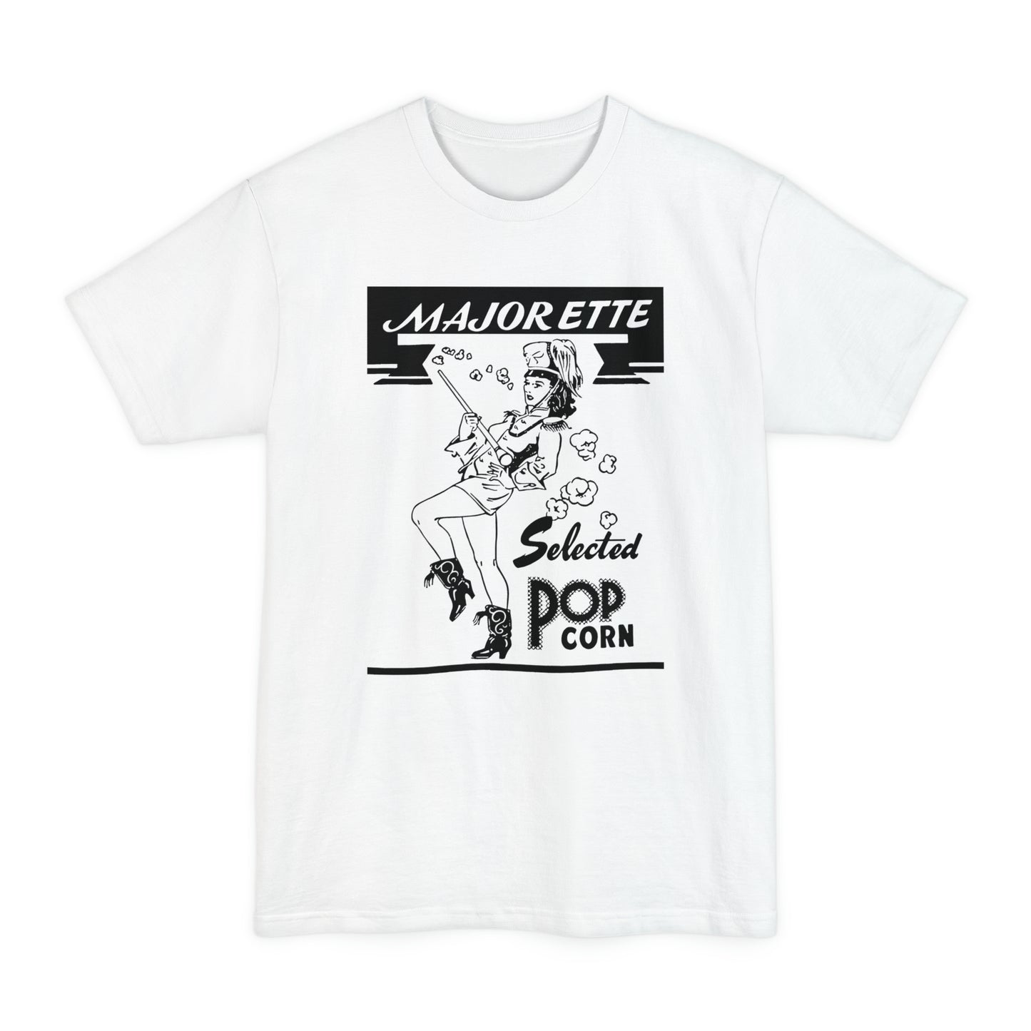 oversized majorette vintage popcorn bag logo in black unisex tall beefy tshirt