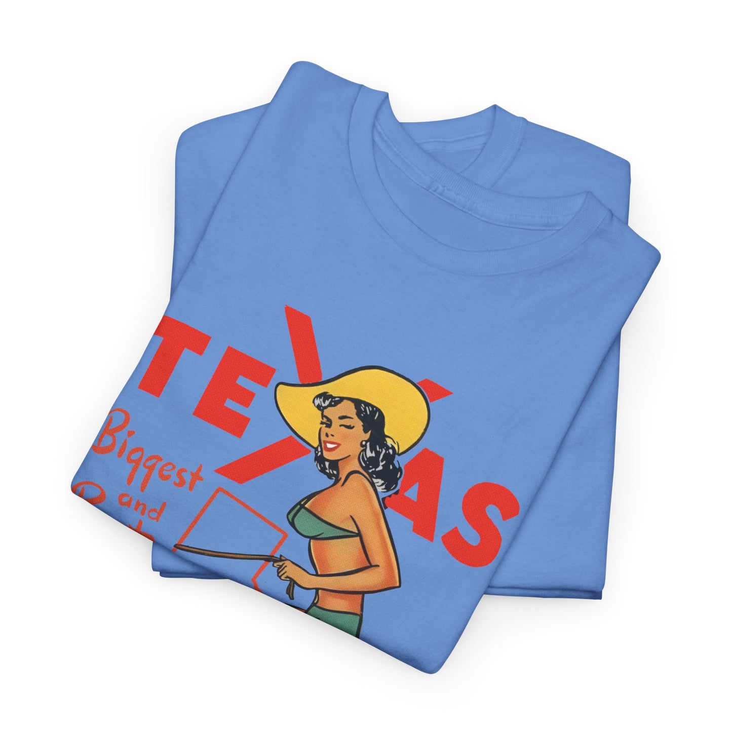 mid twentieth century texas biggest and best cowgirl pin up art reproduction tshirt