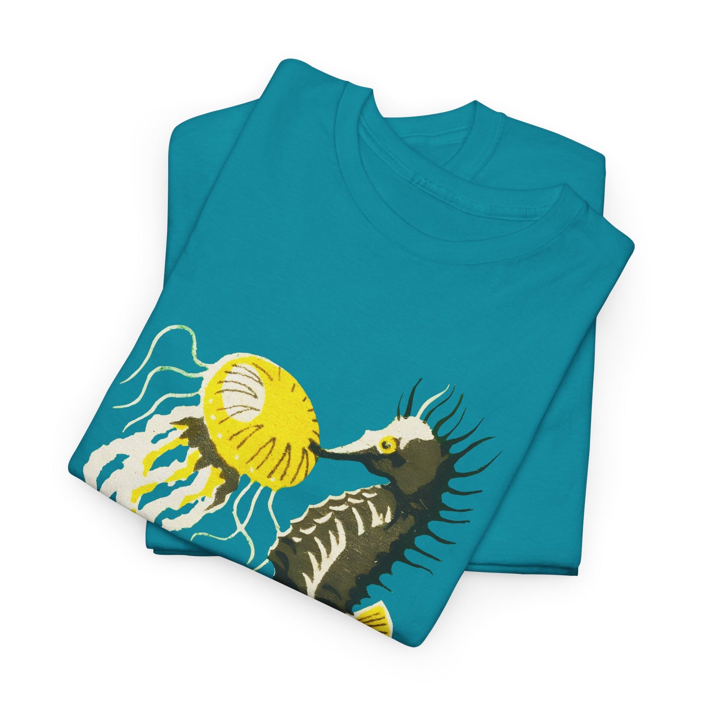 vintage lithuanian matchbox seahorse and jellyfish art reproduction tshirt