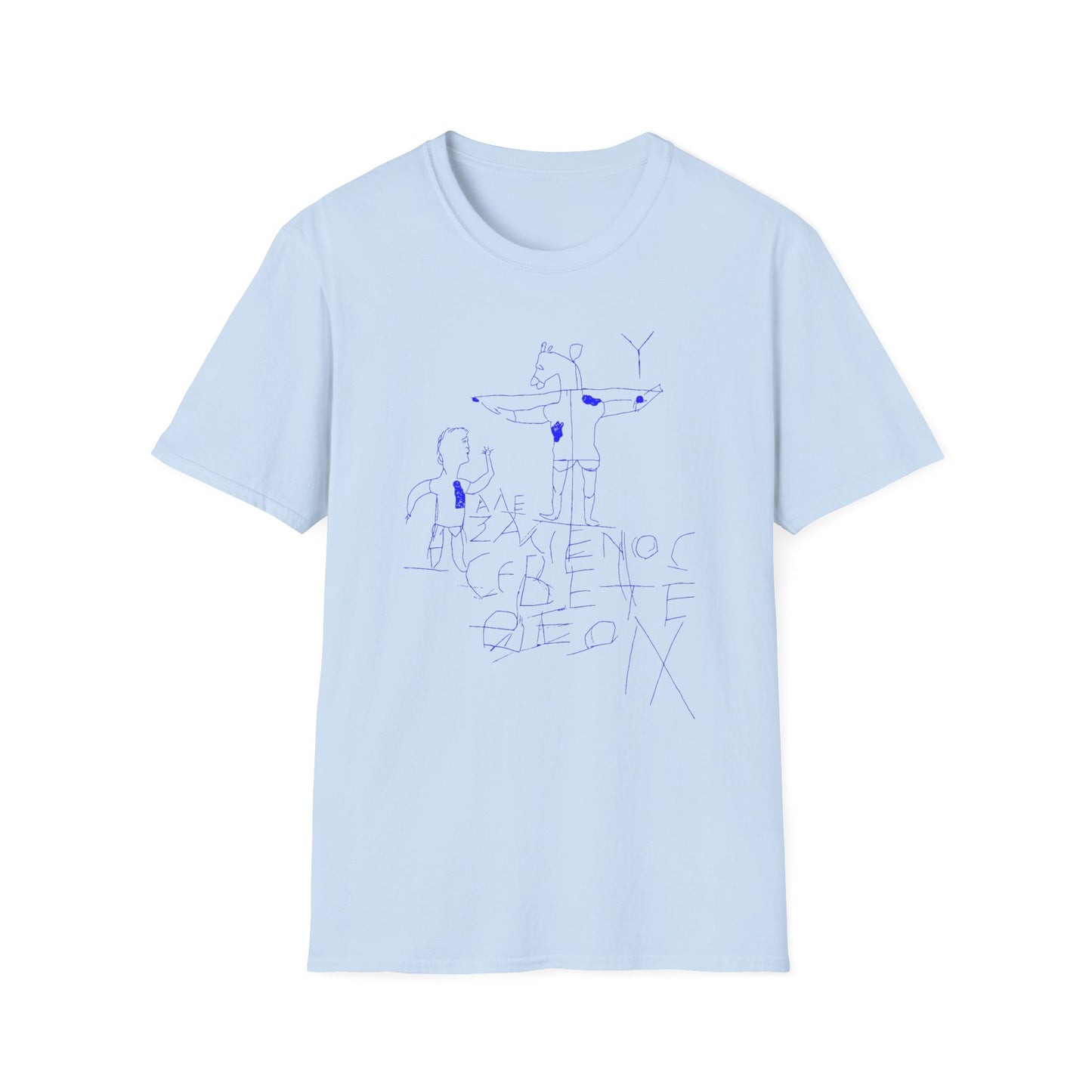 alexamenos graffito blasphemous young man worships donkey early graffiti 200 BC in blue tshirt