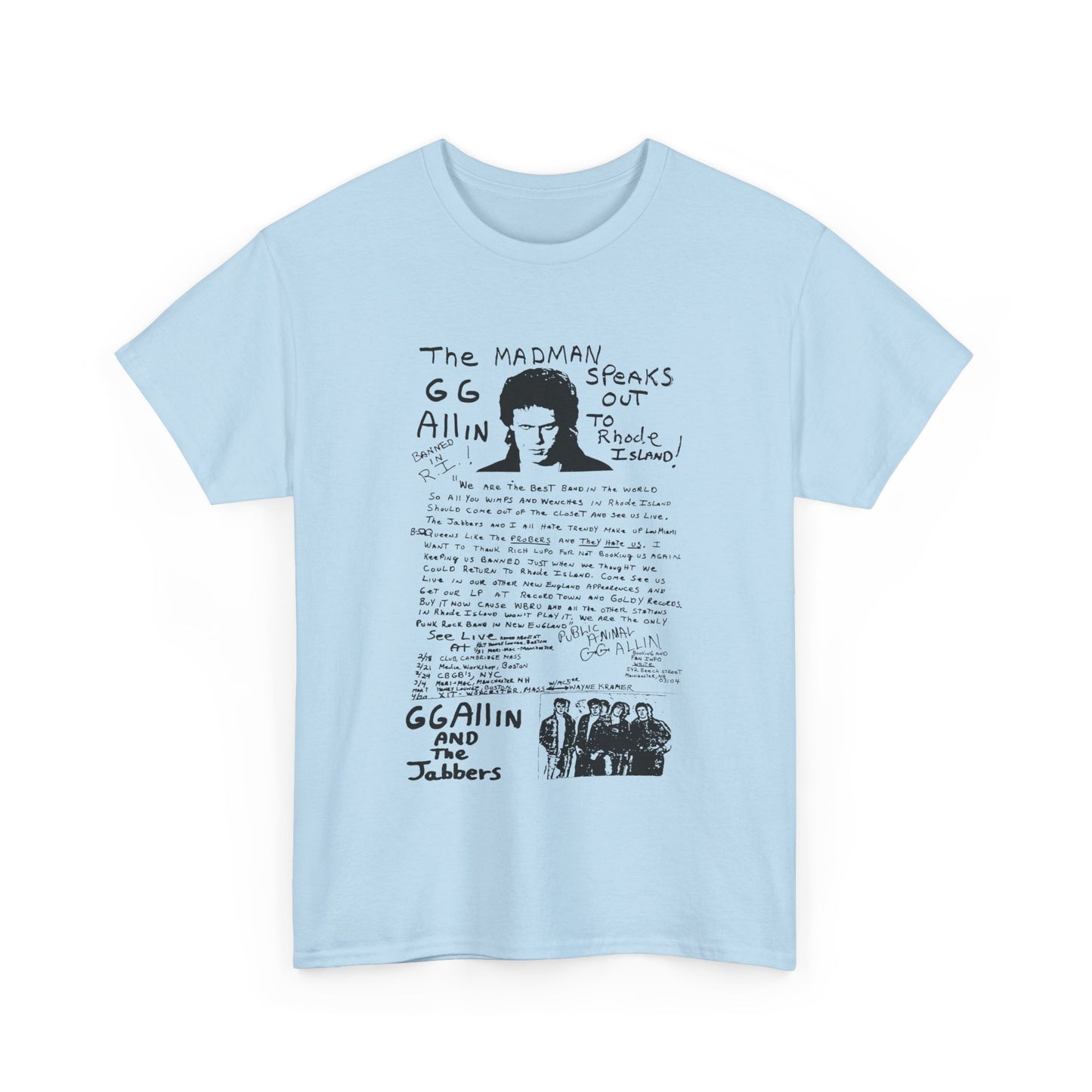 1982 show poster gg allin and the jabbers no background tshirt