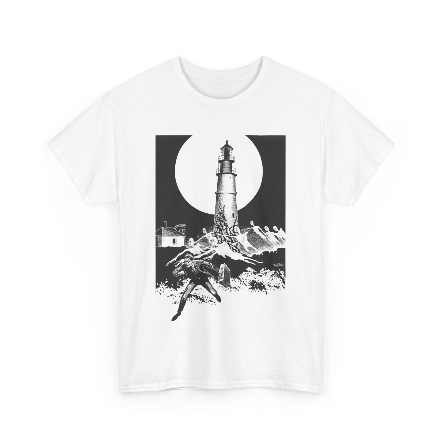 1942 the lighthouse by virgil finlay reproduction tshirt