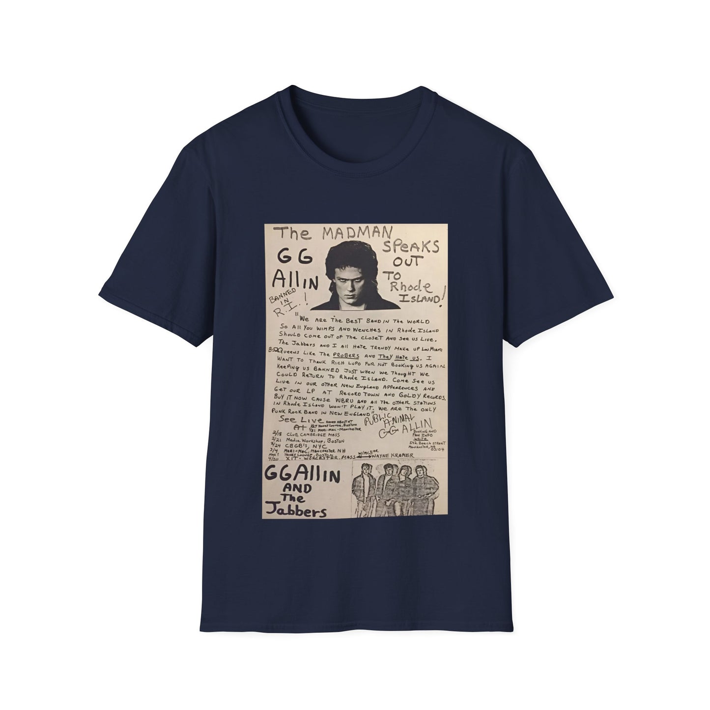 1982 show poster tshirt gg allin and the jabbers