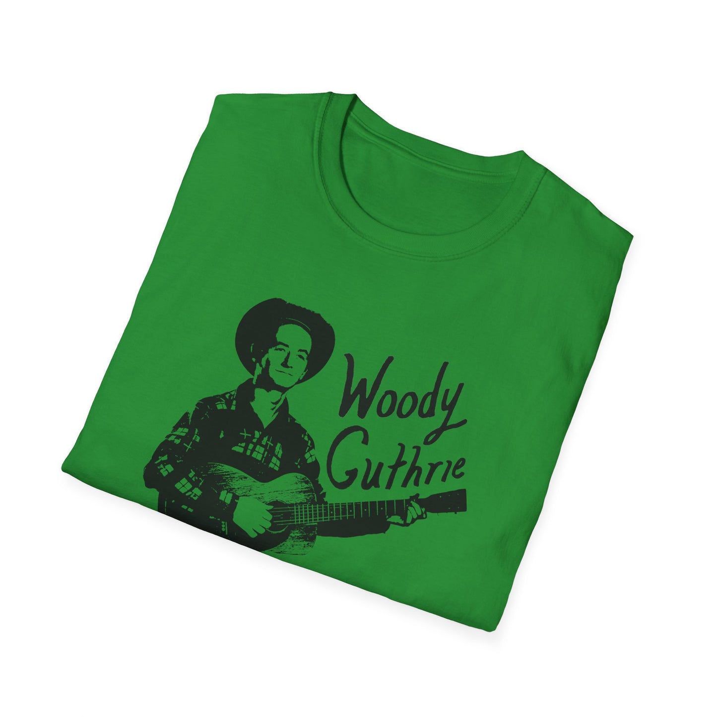 woody guthrie playing his guitar fan art tshirt