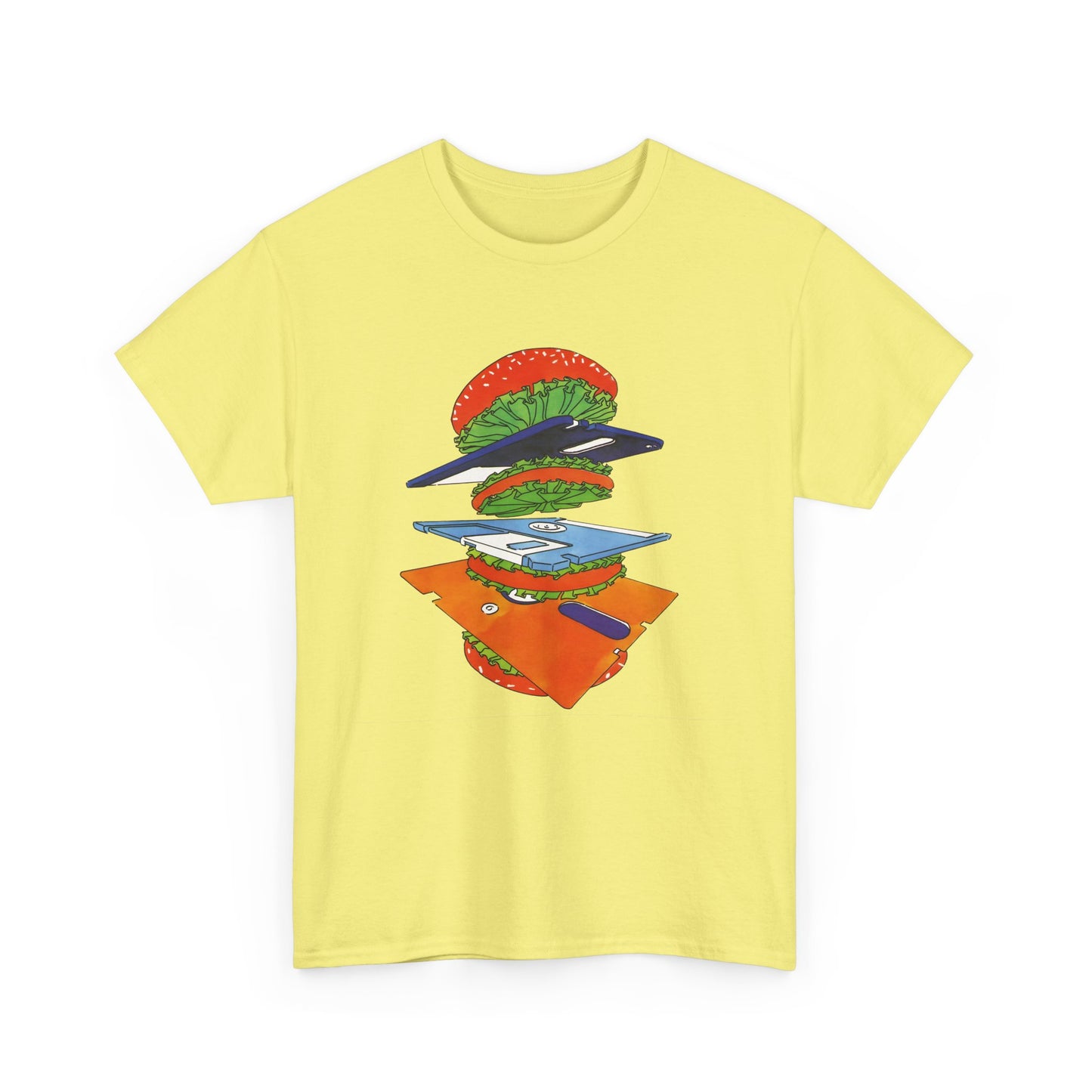 1989 uncredited art from micro mag floppy disc burger tshirt