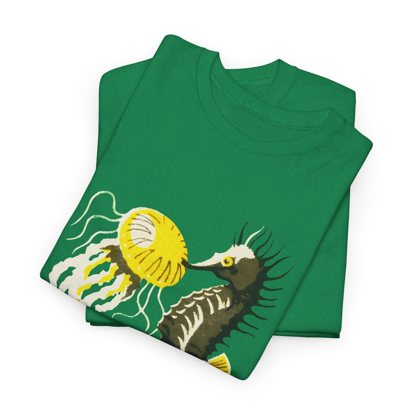 vintage lithuanian matchbox seahorse and jellyfish art reproduction tshirt