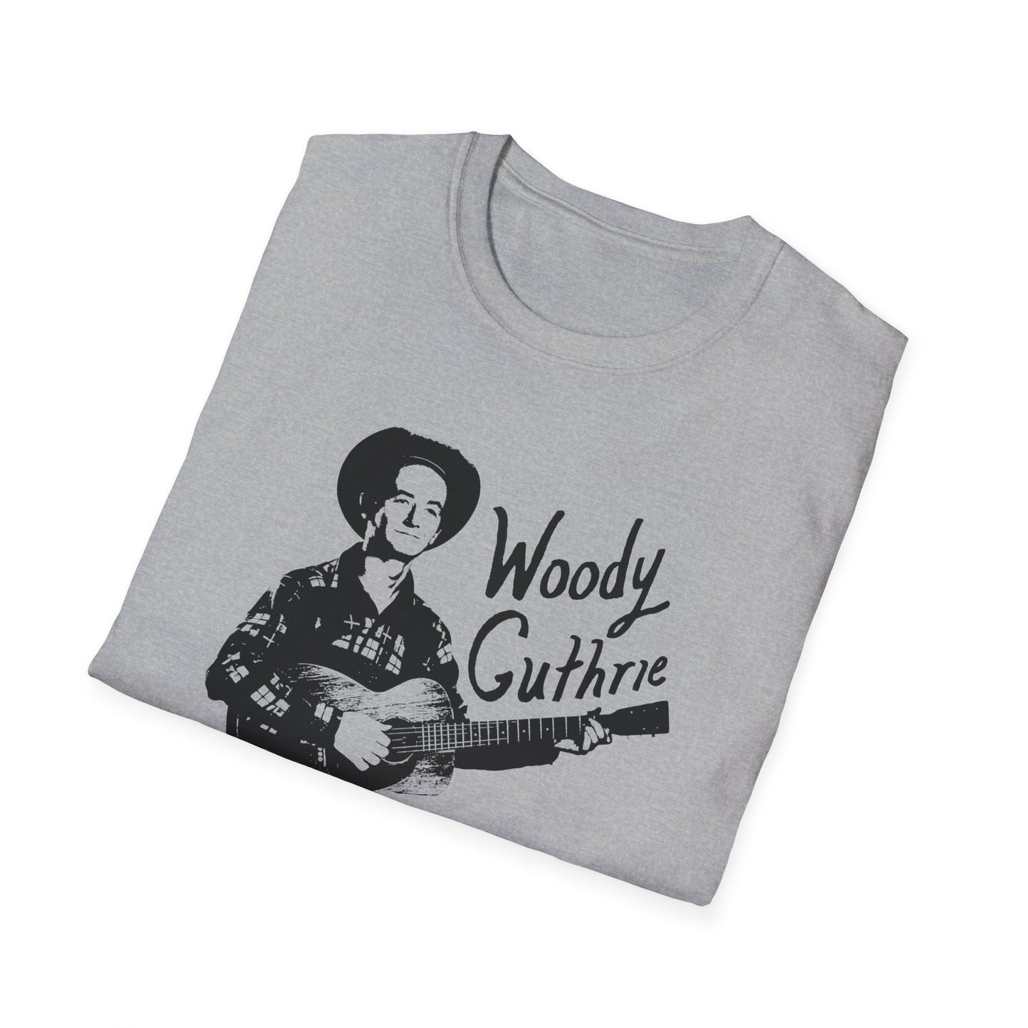 woody guthrie playing his guitar fan art tshirt