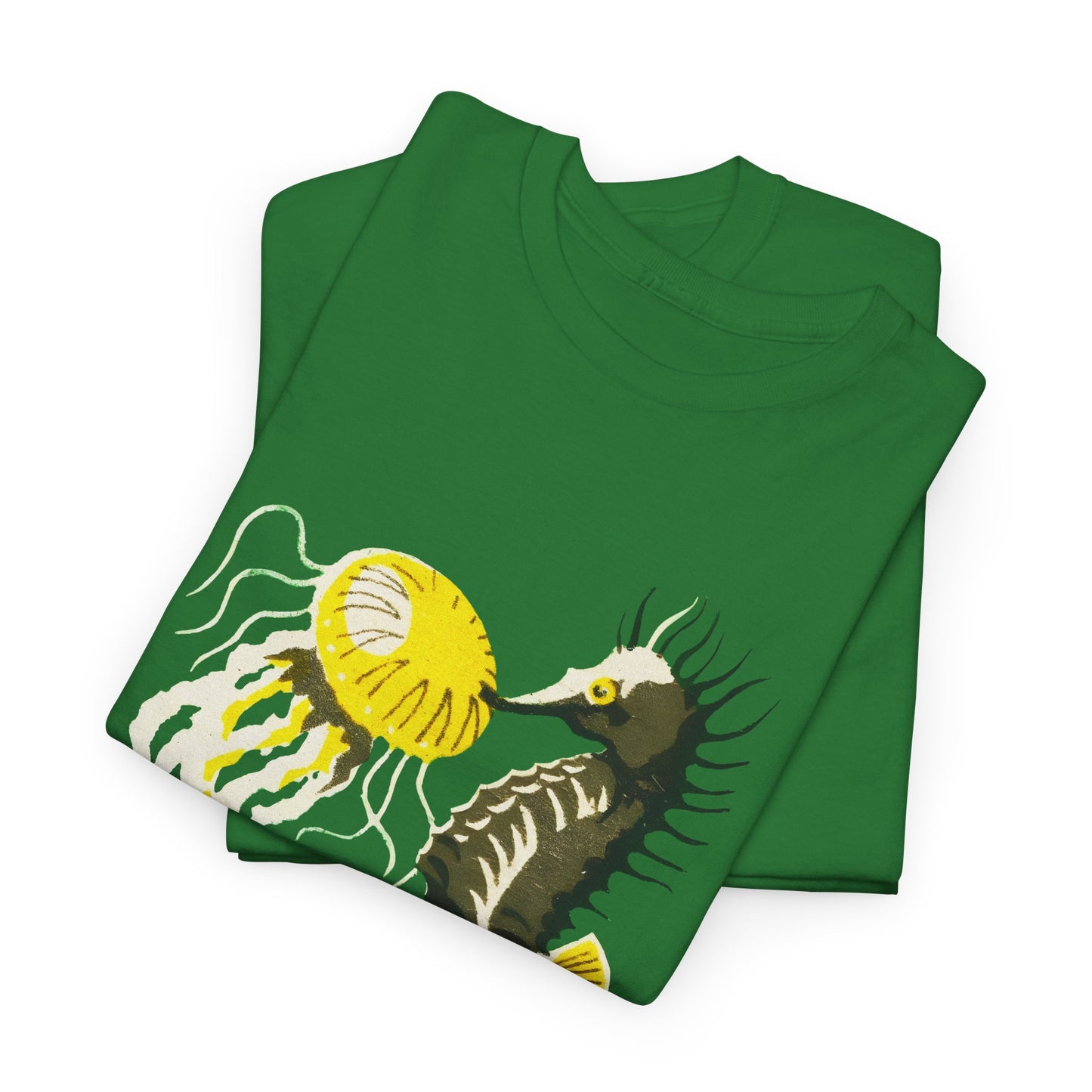 vintage lithuanian matchbox seahorse and jellyfish art reproduction tshirt