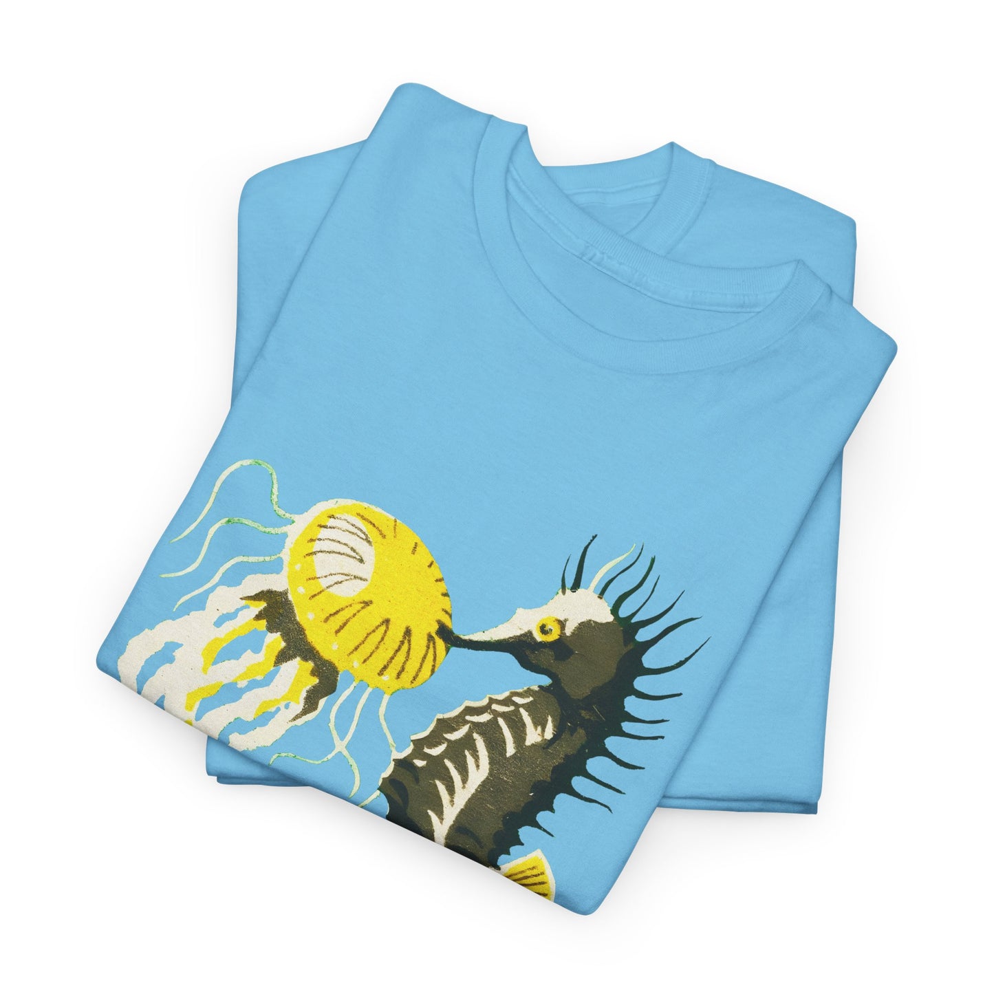 vintage lithuanian matchbox seahorse and jellyfish art reproduction tshirt