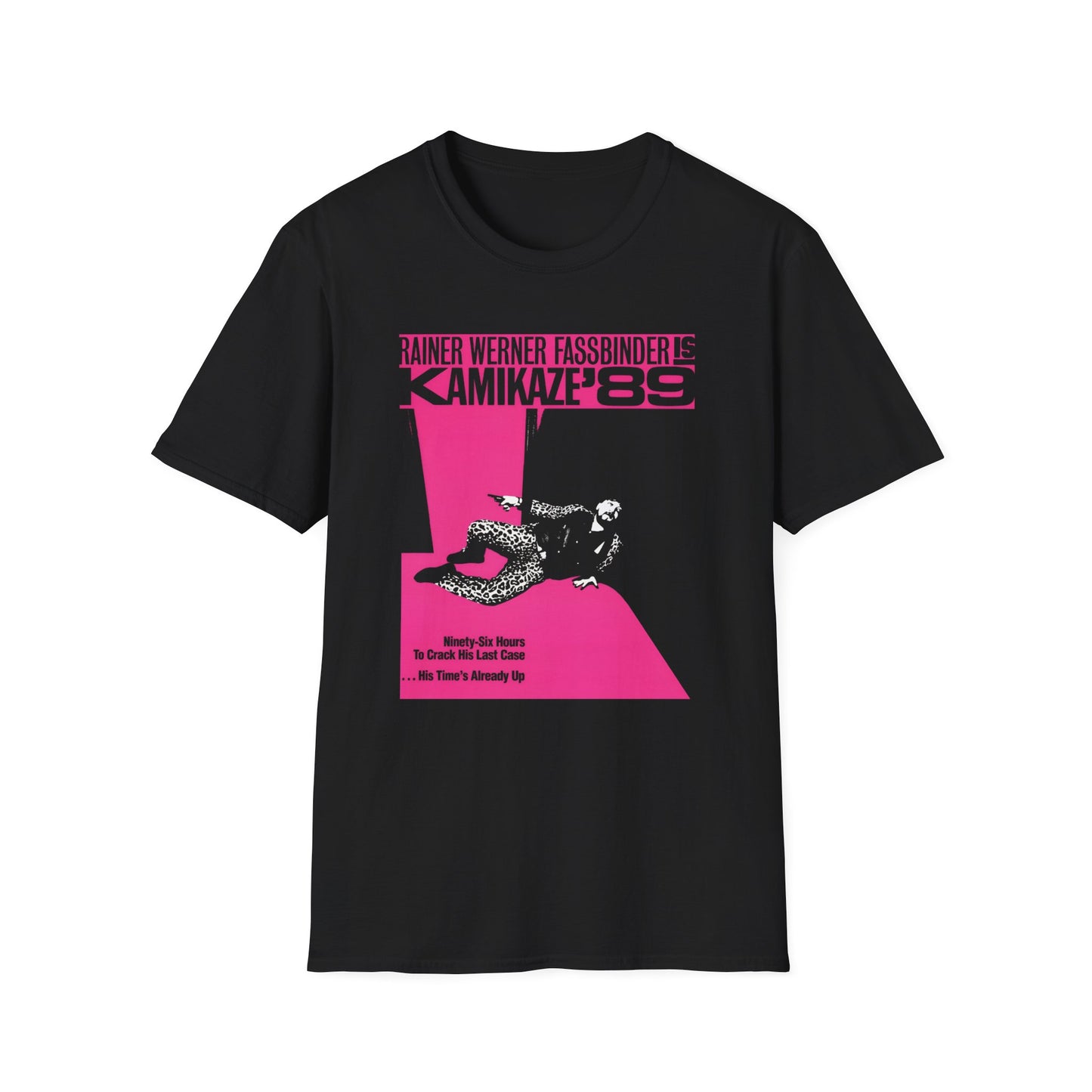 1982 rainer werner fassbinder's "kamikaze '89" movie poster tshirt in pink