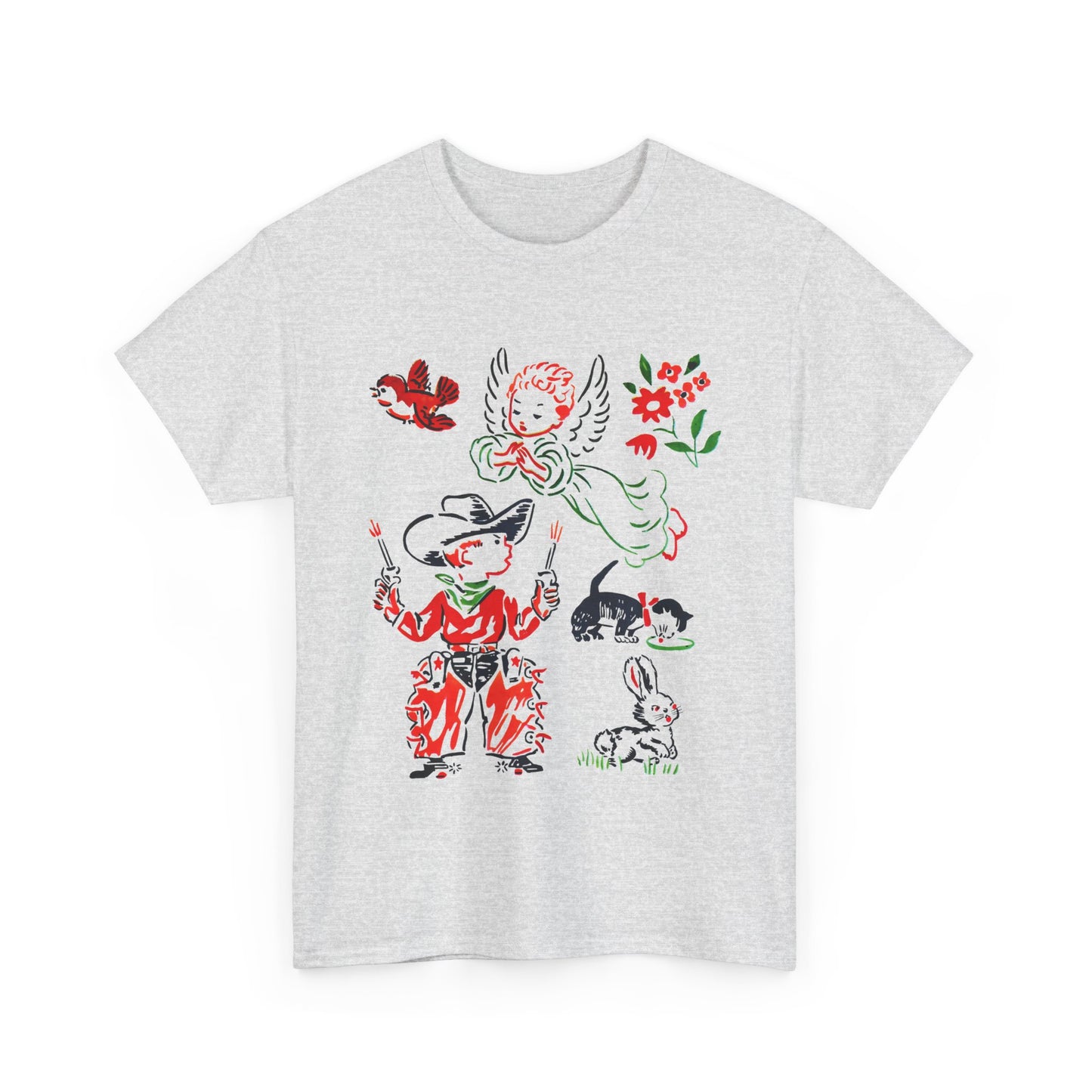mid twentieth century vintage cowboy and angel rare graphic reproduction tshirt