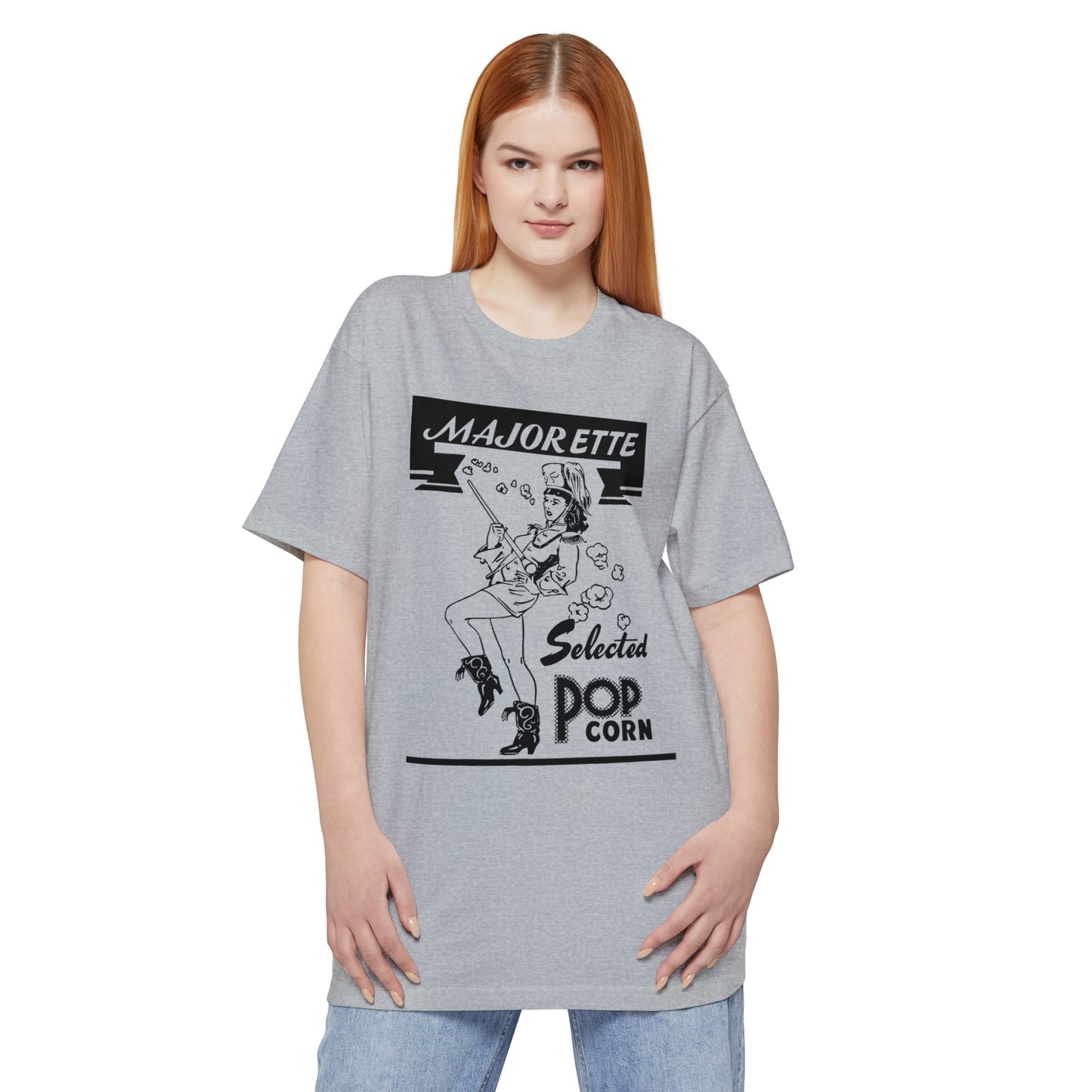 oversized majorette vintage popcorn bag logo in black unisex tall beefy tshirt