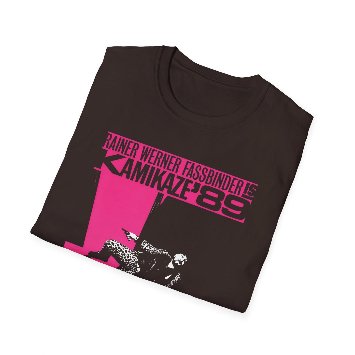 1982 rainer werner fassbinder's "kamikaze '89" movie poster tshirt in pink