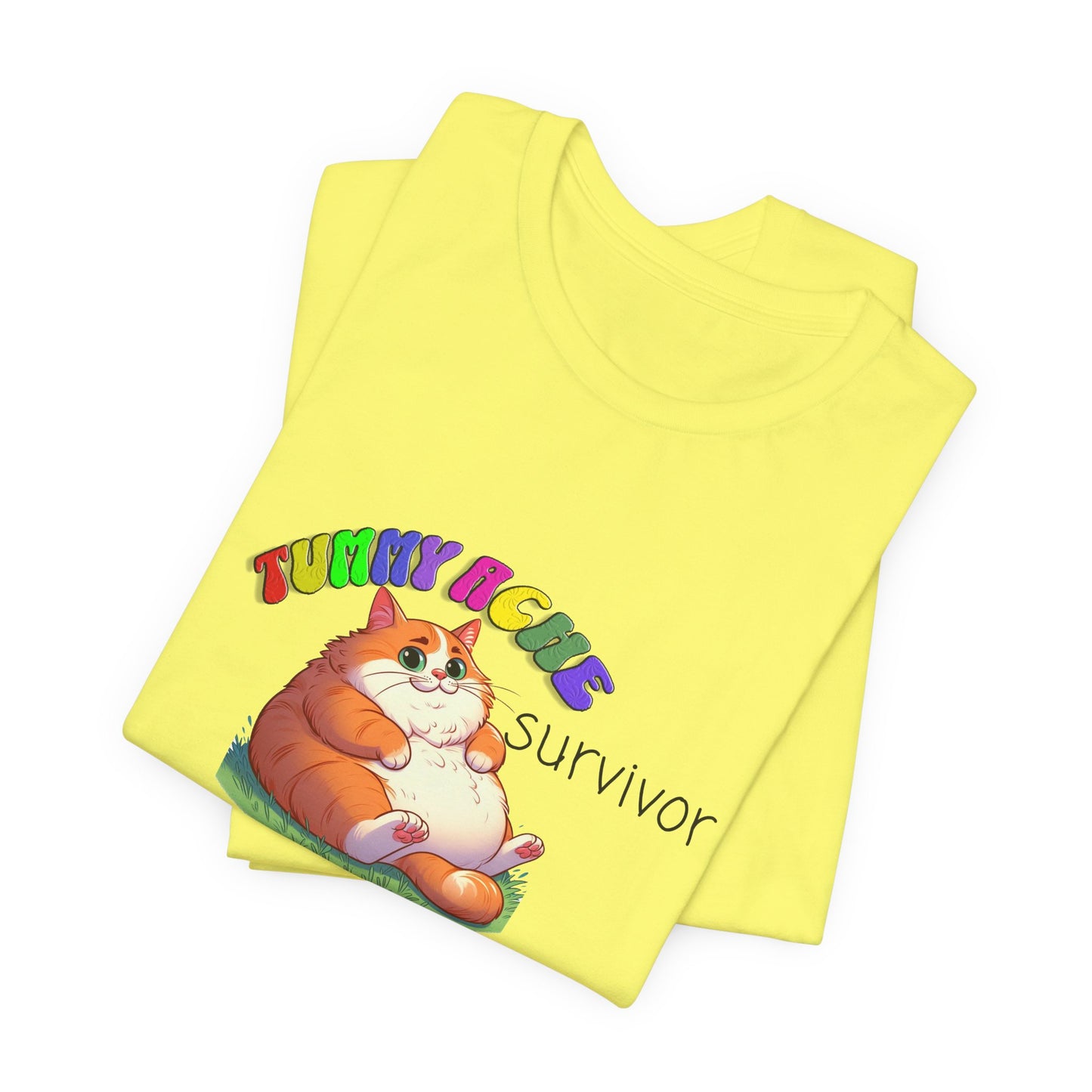 tummy ache survivor stuffed kitty silly tshirt