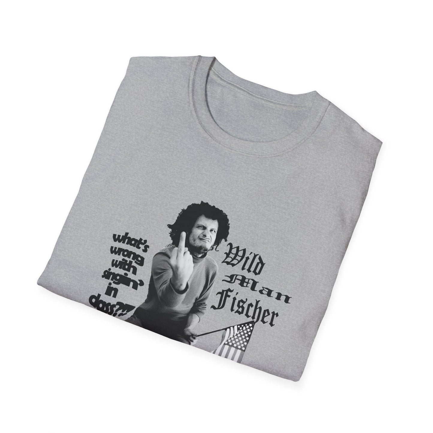 wild man fischer middle finger in black tshirt