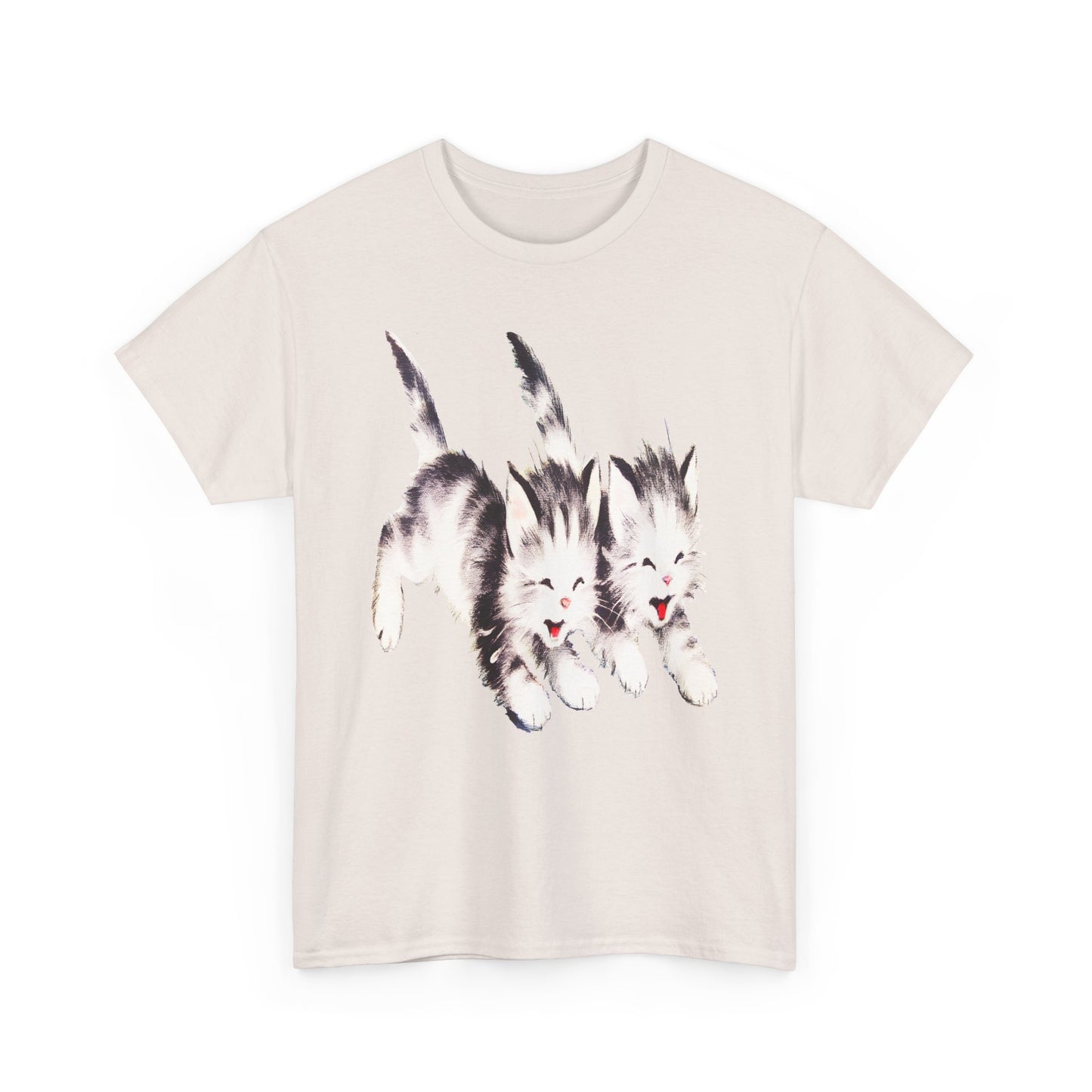 vintage kitten twins illustration stretched reproduction tshirt