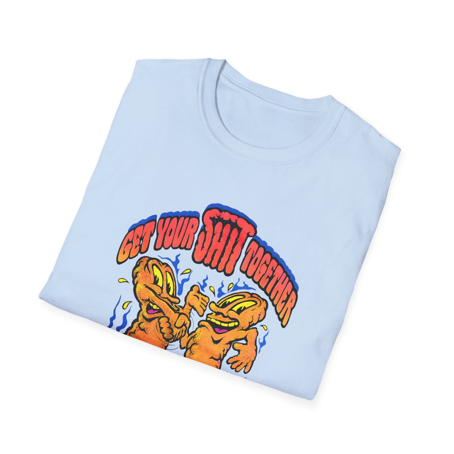 1970s graphic get your shit together two shits shaking hands tshirt