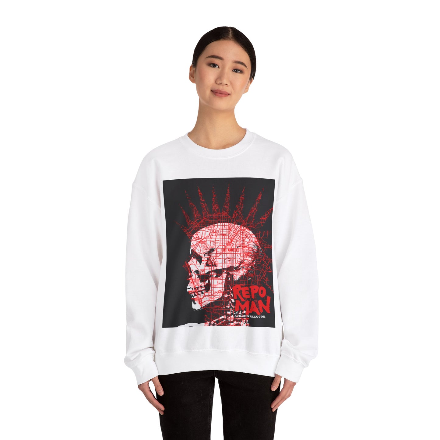 repo man skull punk red sweater