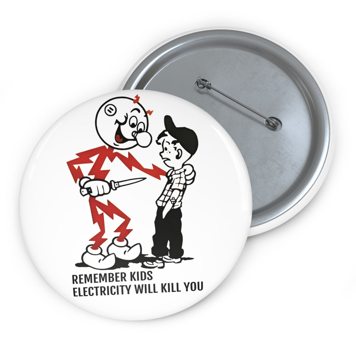reddy kilowatt remember kids electricity will kill you vintage logo reproduction pin buttons