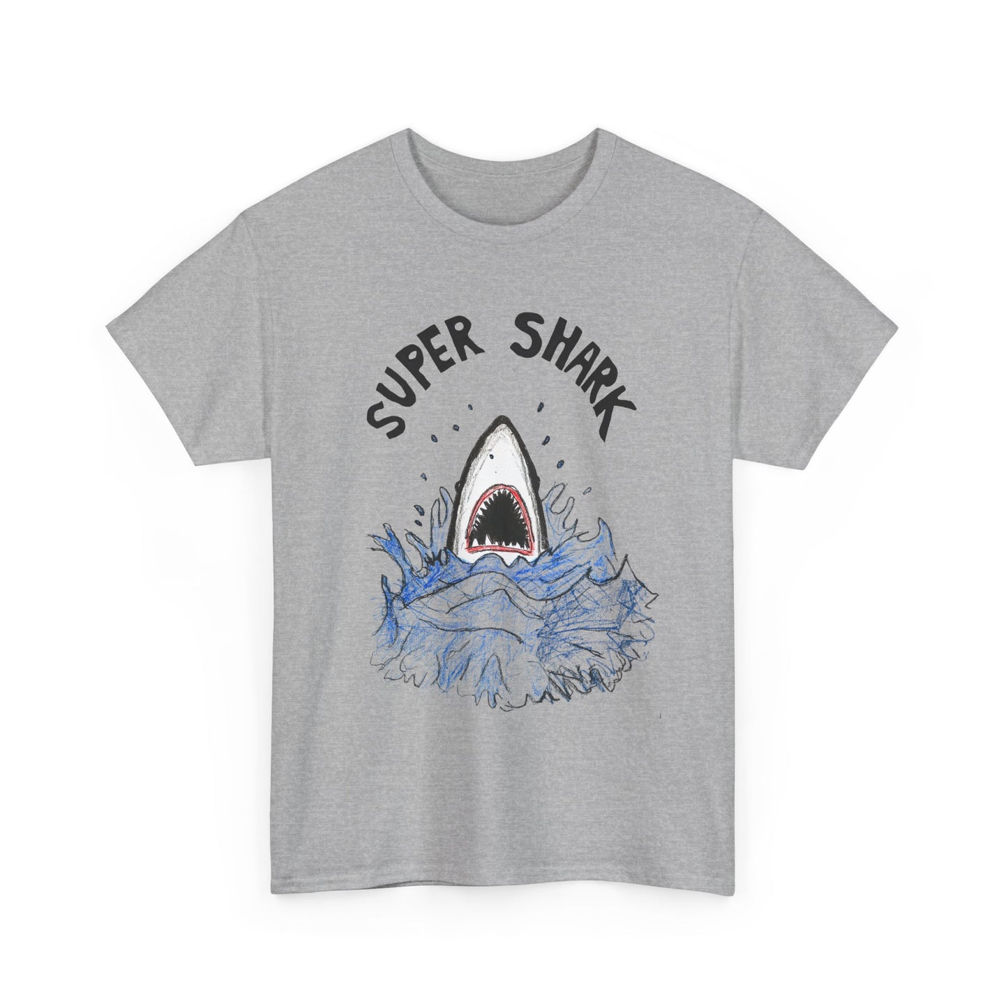 hand drawn concept of a department store advert for jaws tshirts super shark tshirt